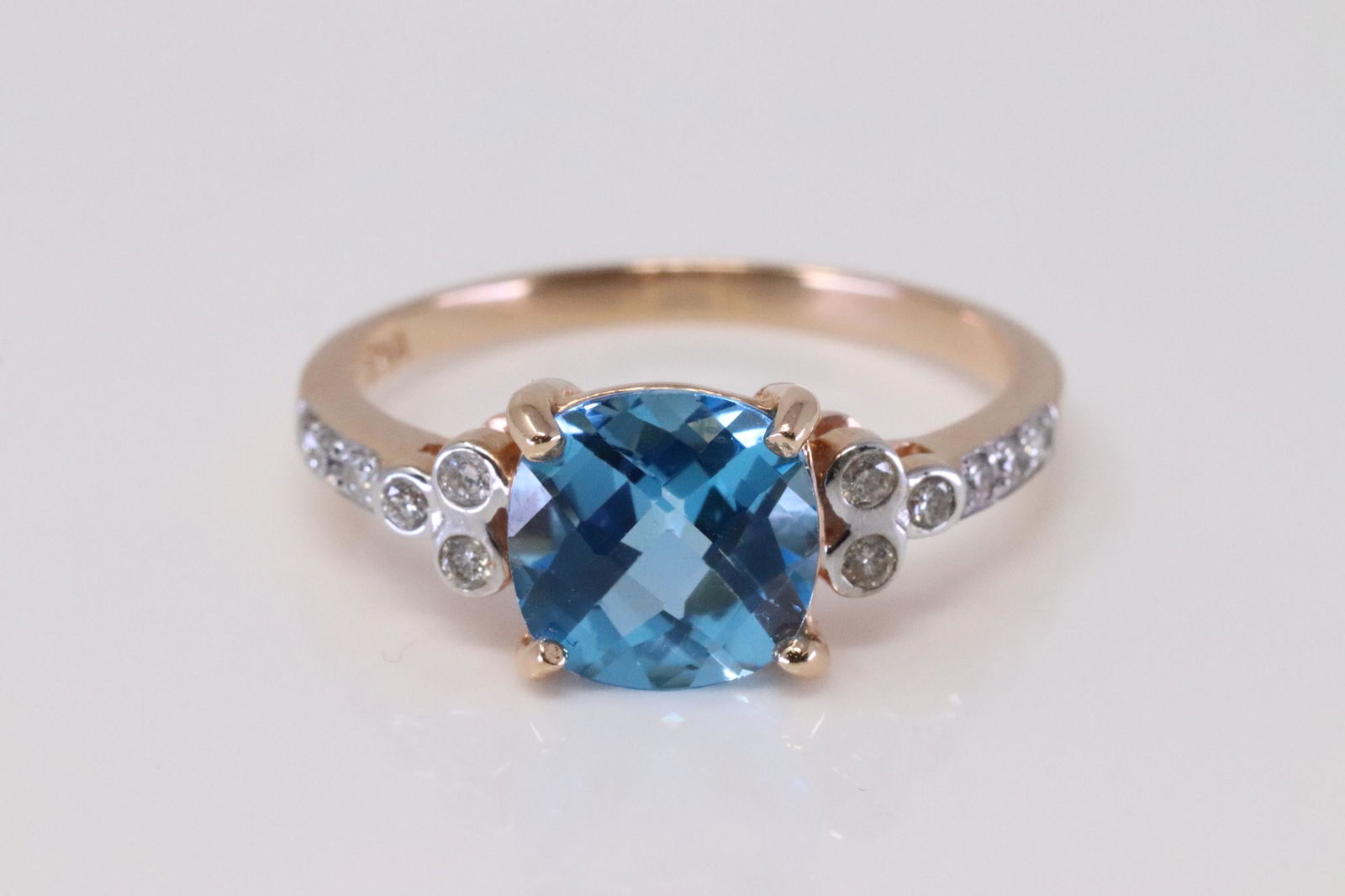 14Kt Rose Gold Blue Topaz / Diamond Ring. (1 of 4)