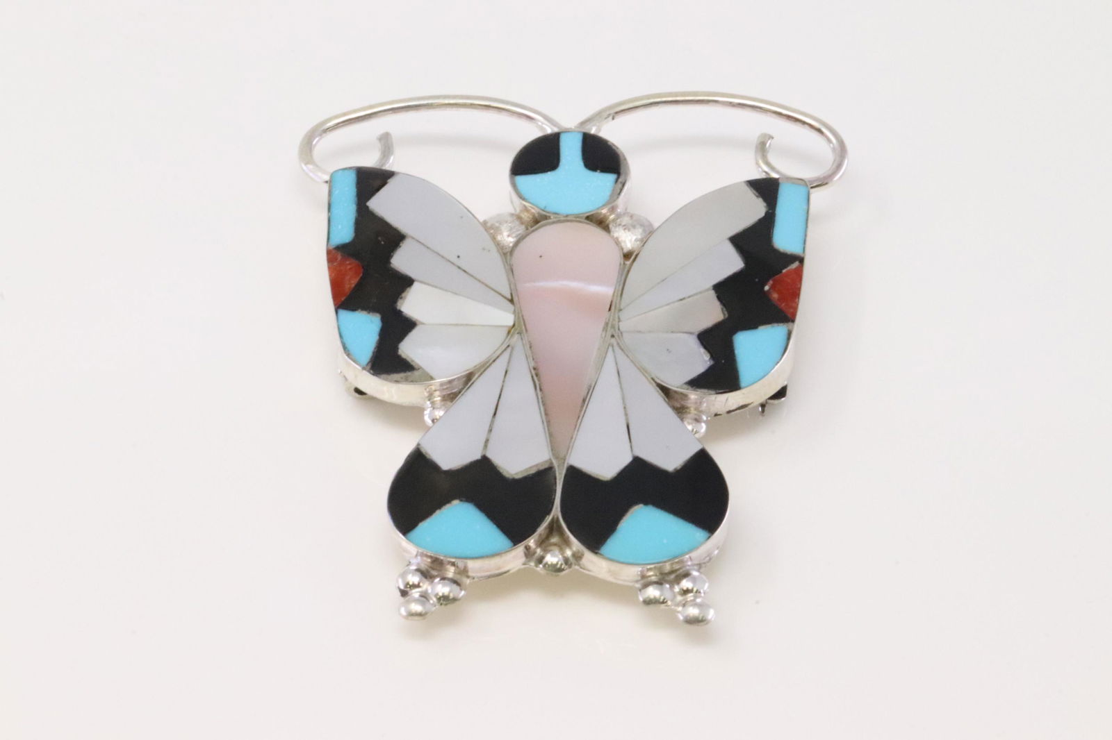 Native America Zuni Handmade Sterling Silver Multi-Stone Inlay Butterfly Pin / Pendant By A.Dishta. (1 of 3)