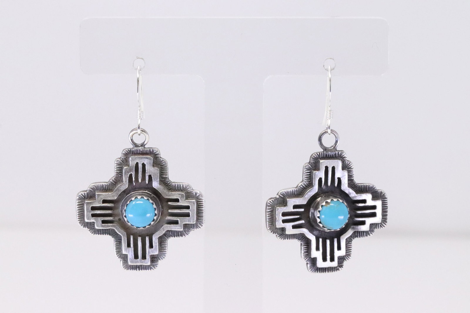 Native America Navajo Handmade Sterling Silver Turquoise Cross Dangling Earring's By Annie Spencer.: This is a Native America Navajo Handmade Sterling Silver Turquoise Cross Dangling Earring's By Annie Spencer.