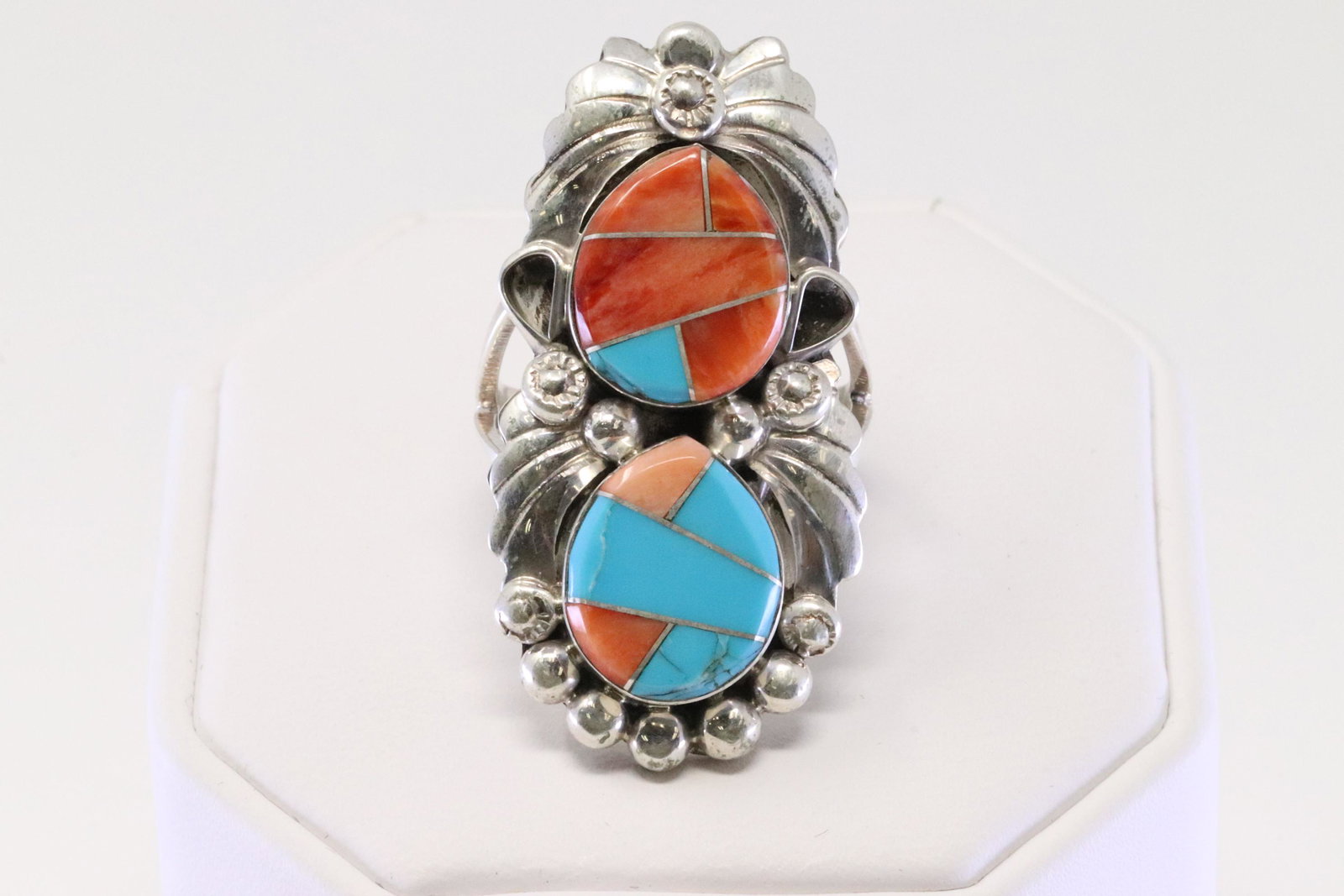 Native American Navajo Handmade Sterling Silver Multi-Color Stone Ring By JY. (1 of 4)