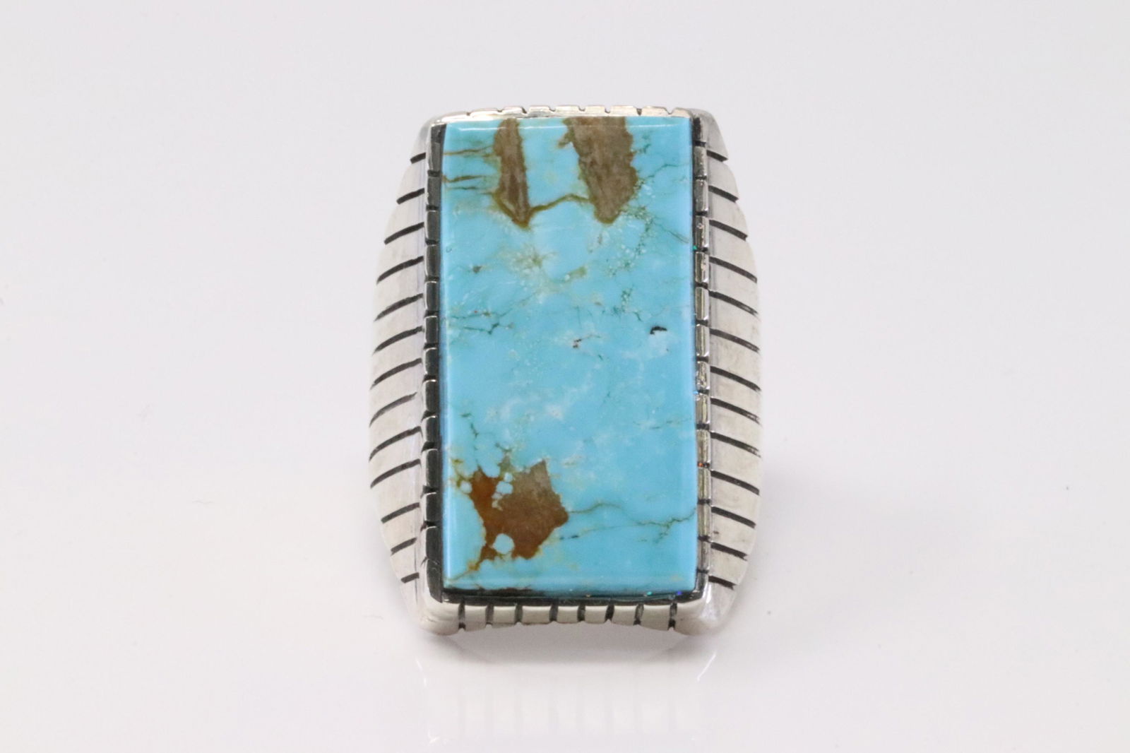 Native America Handmade Navajo Sterling Silver Men Turquoise Ring By R. (1 of 4)