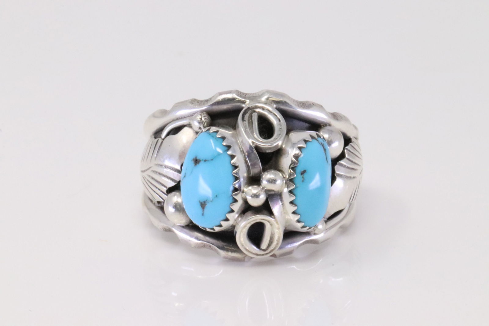 Native America Navajo Handmade Sterling Silver Turquoise Cuff Ring By Max.C. (1 of 4)