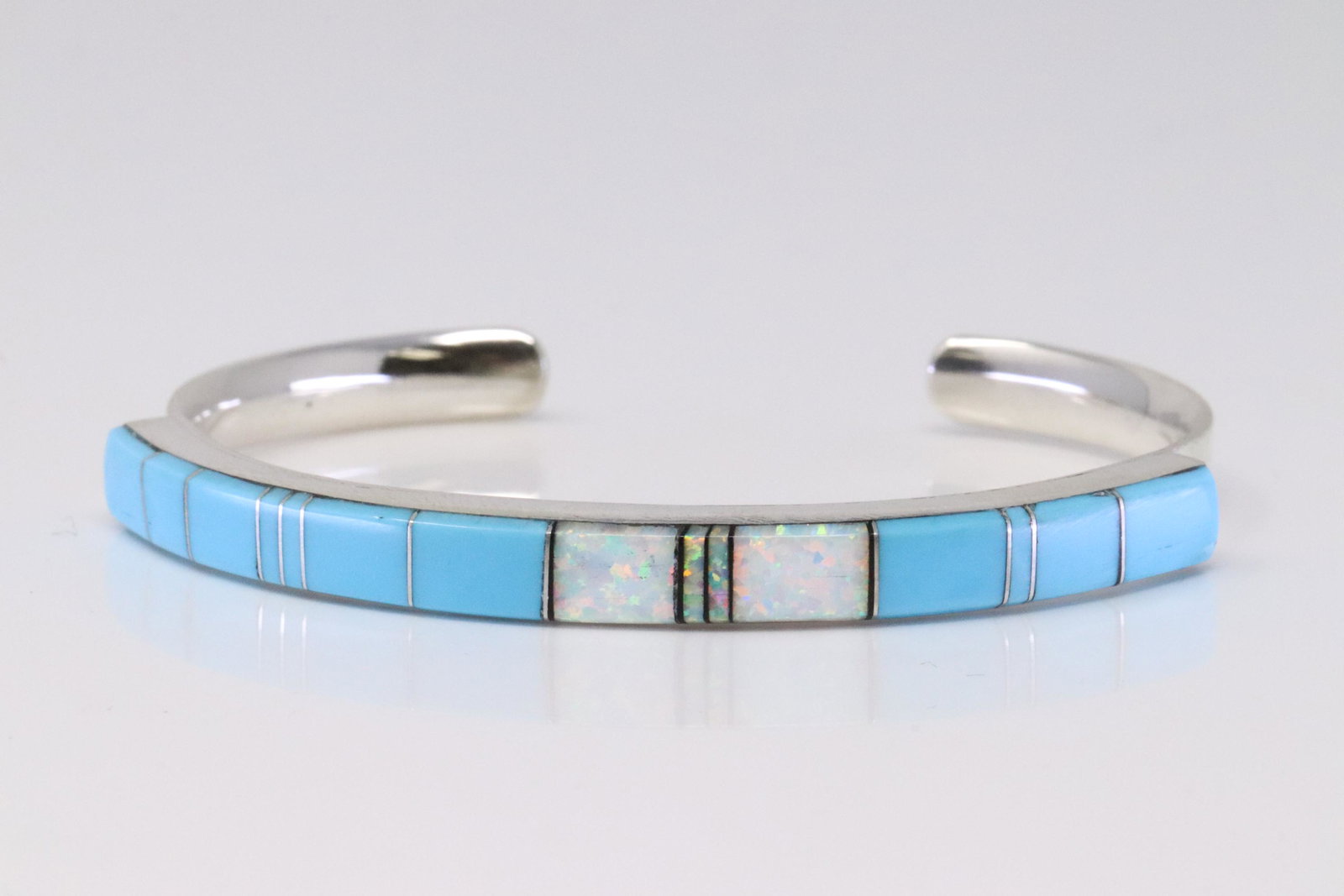 Native America Navajo Handmade Sterling Silver Opal & Turquoise Bracelet By PLLL. (1 of 4)