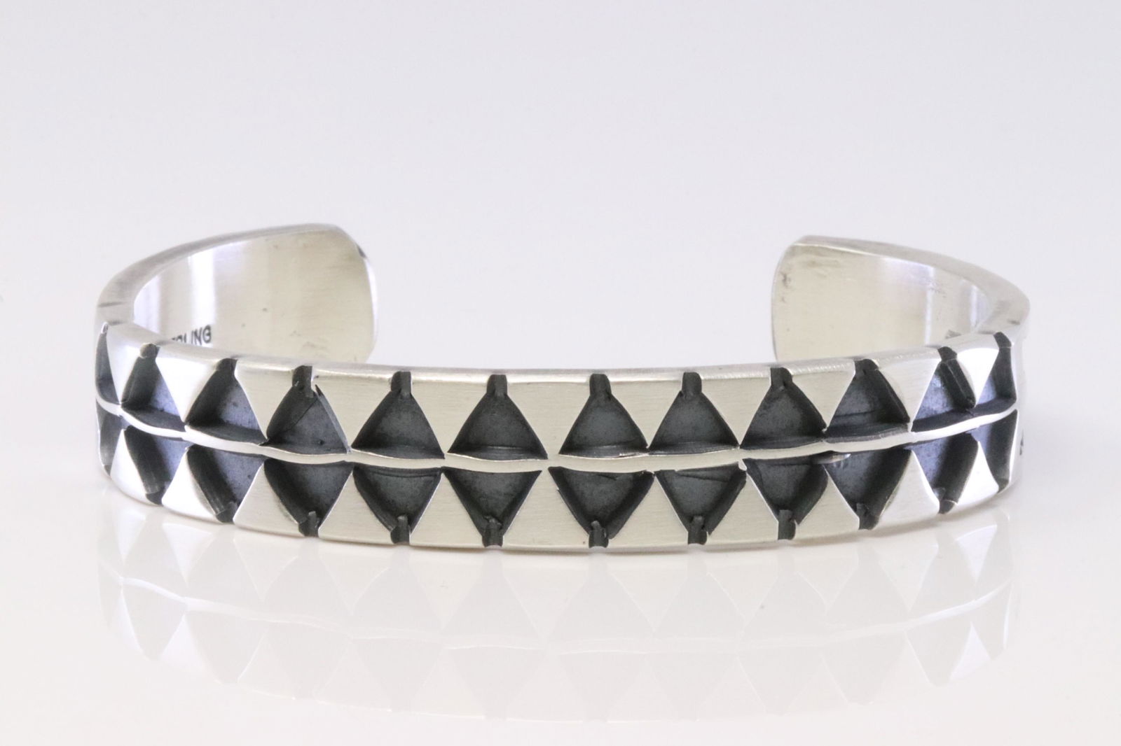 Native American Navajo Handmade Sterling Silver Cuff Bracelet By Jerrold Tahe. (1 of 4)