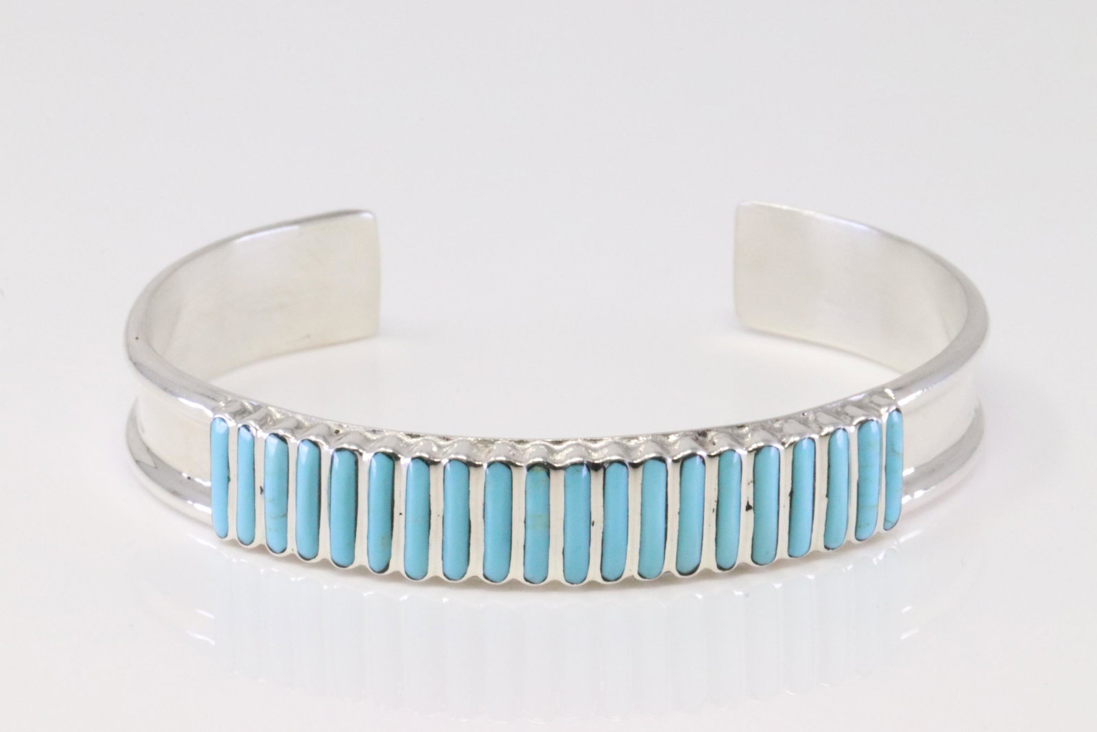 Native American Zuni Handmade Sterling Silver Turquoise Bracelet By Lucy Sheyka.: This is a Native American Zuni Handmade Sterling Silver Turquoise Bracelet By Lucy Sheyka.