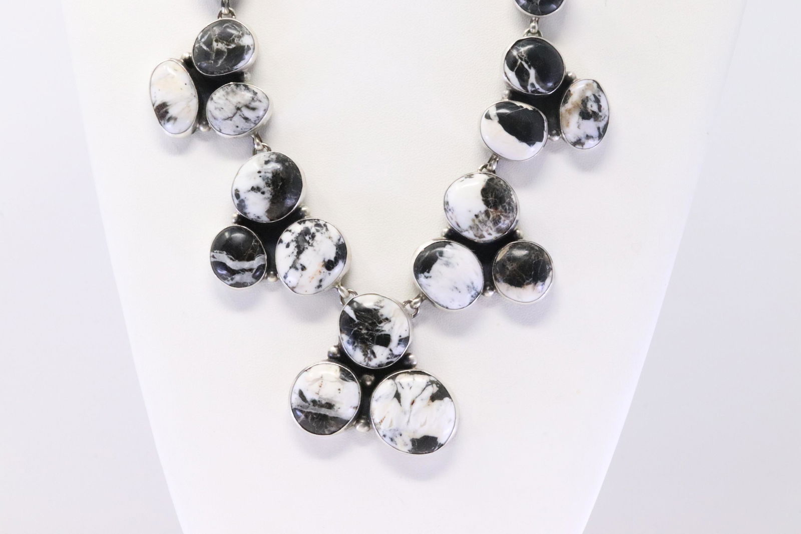 Native America Navajo Handmade Sterling Silver White Buffalo Necklace & Earring's Set By Paul (1 of 8)