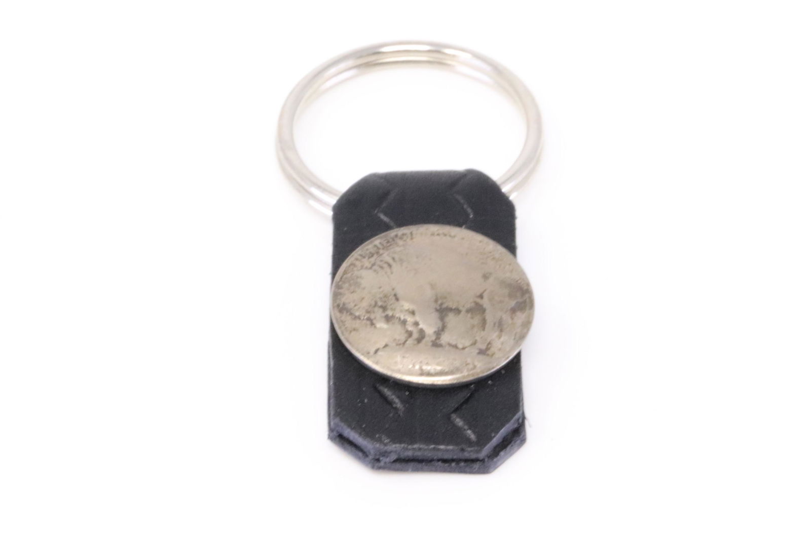 Native America Navajo Handmade Sterling Silver Buffalo Nickel Leather Key Ring. (1 of 3)