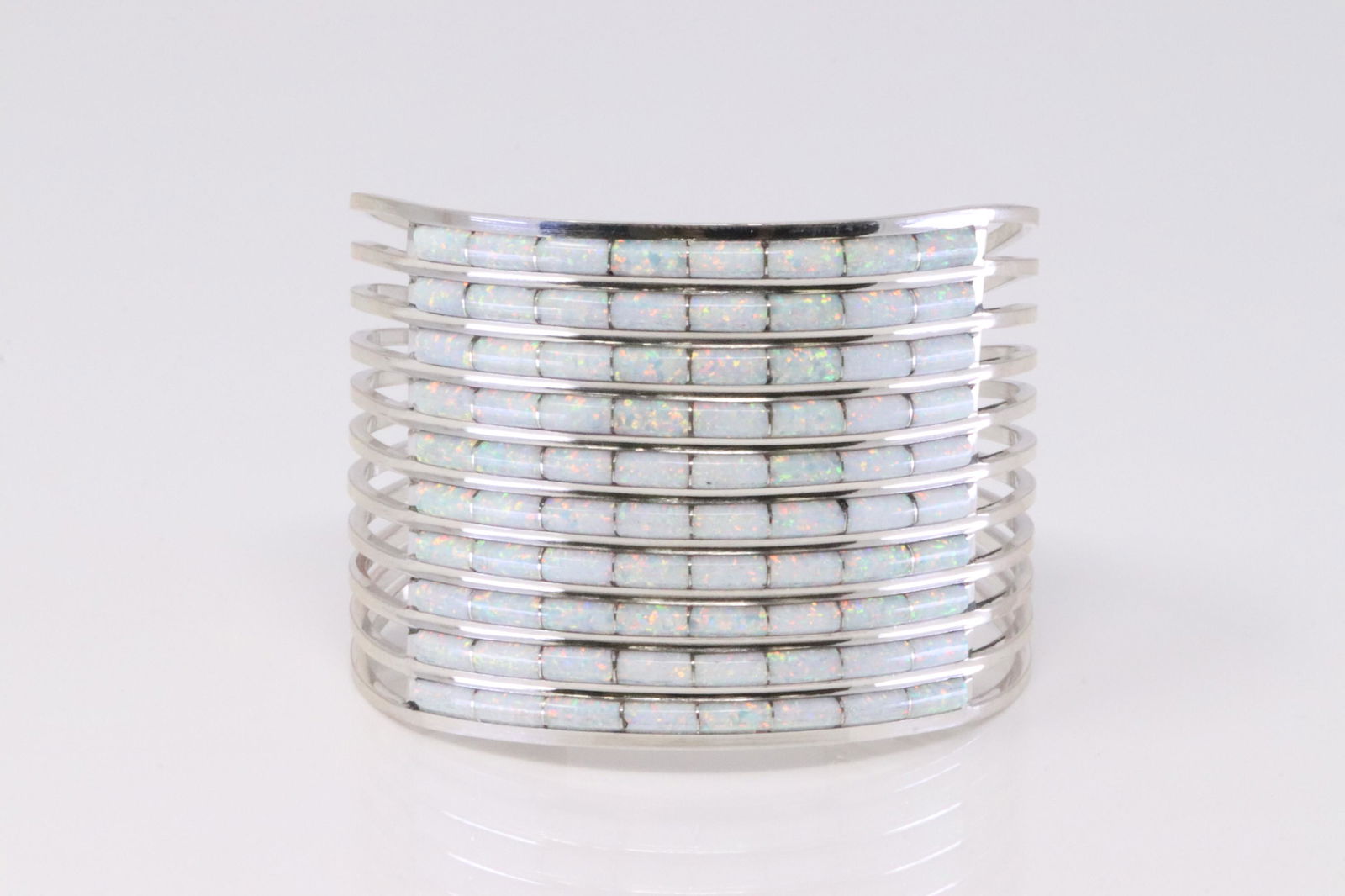 Native America Navajo Handmade Sterling Silver Synthetic Opal Bracelet Inlay By ALW. (1 of 4)