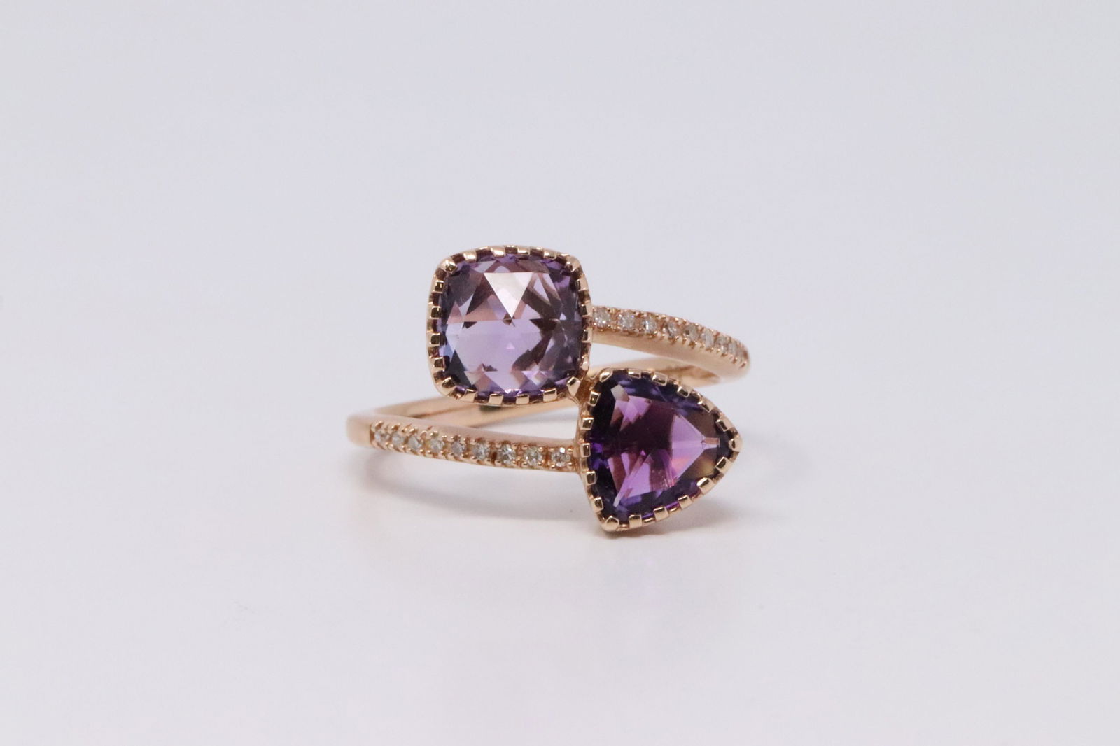 14Kt Rose Gold Amethyst & Diamond Ring. (1 of 4)