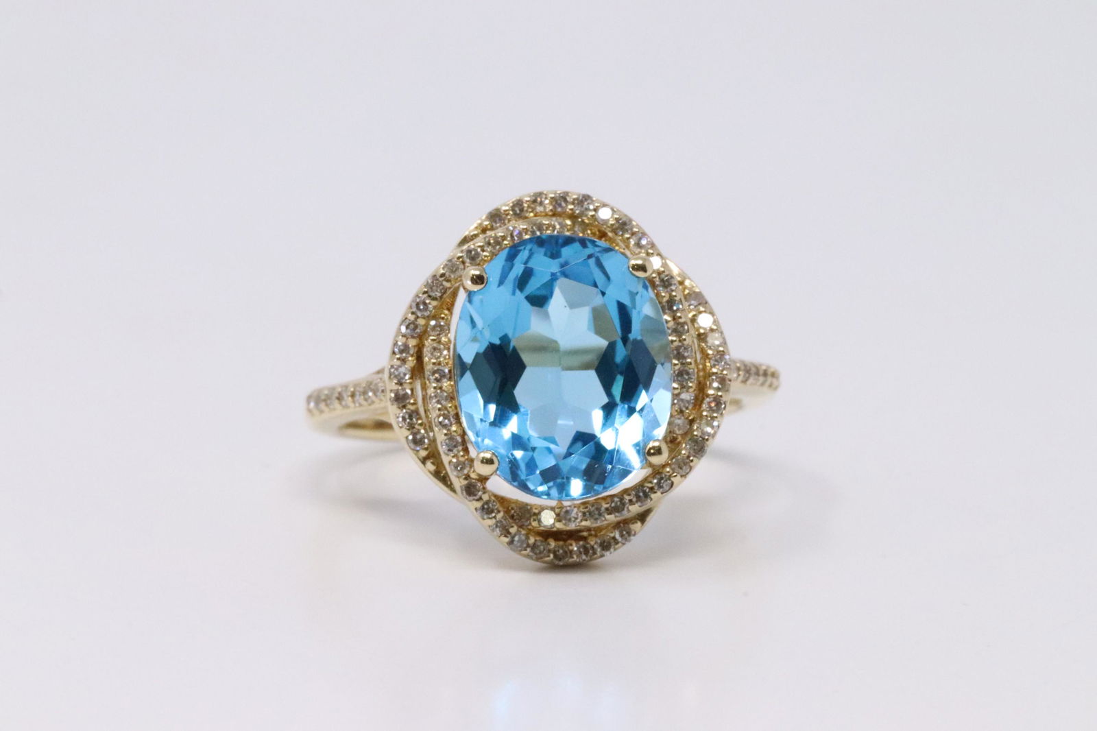 14Kt Yellow Gold Blue Topaz & Diamond Ring. (1 of 4)
