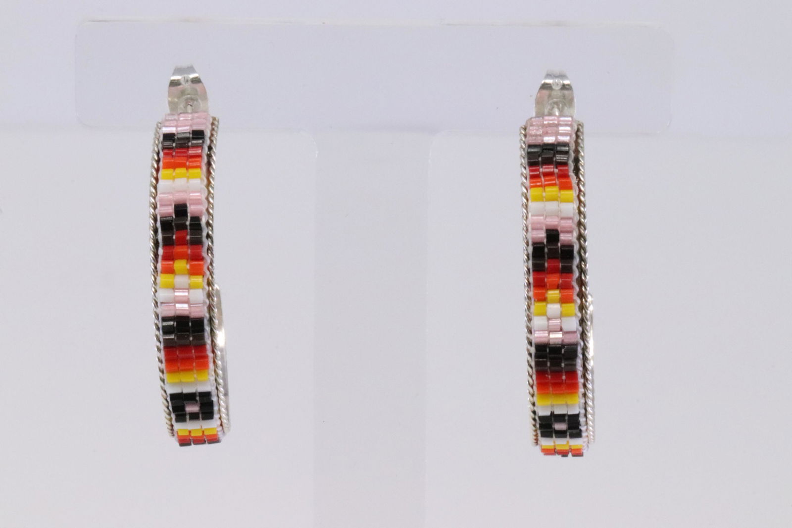 Native America Navajo Handmade Sterling Silver Multi-Color Hoop Earring's. (1 of 4)