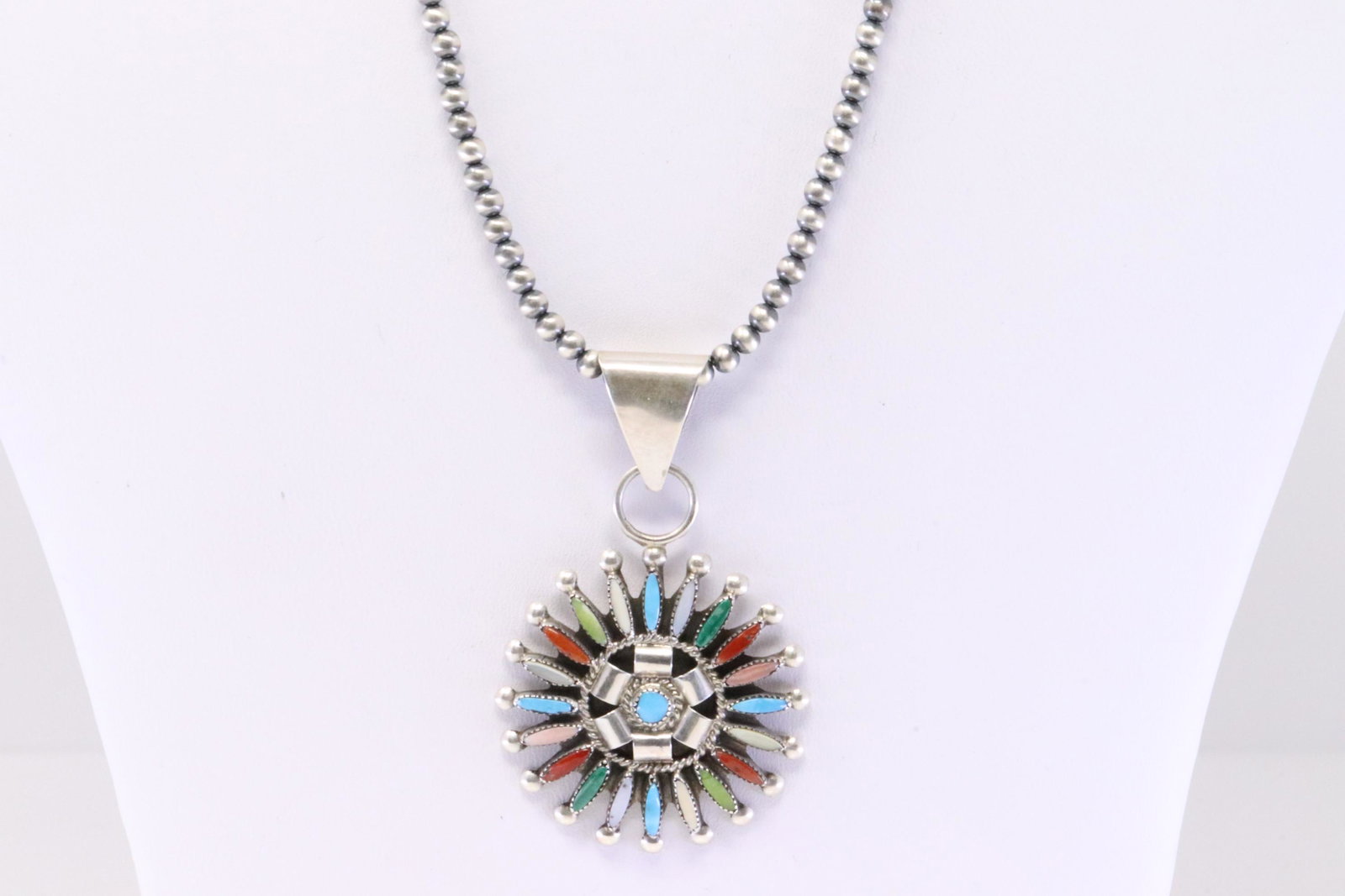 Native America Zuni Handmade Sterling Silver Multi-Color Pendant Cuff & Necklace By D.E. (1 of 4)