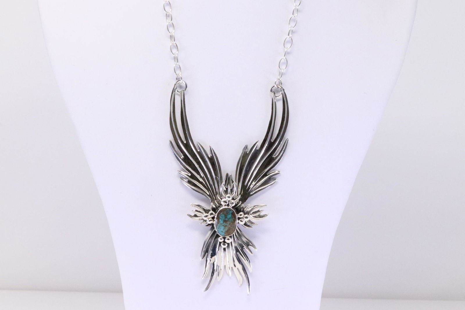 Native America Navajo Handmade Sterling Silver Turquoise Necklace & Earring's Set By Charley (1 of 6)