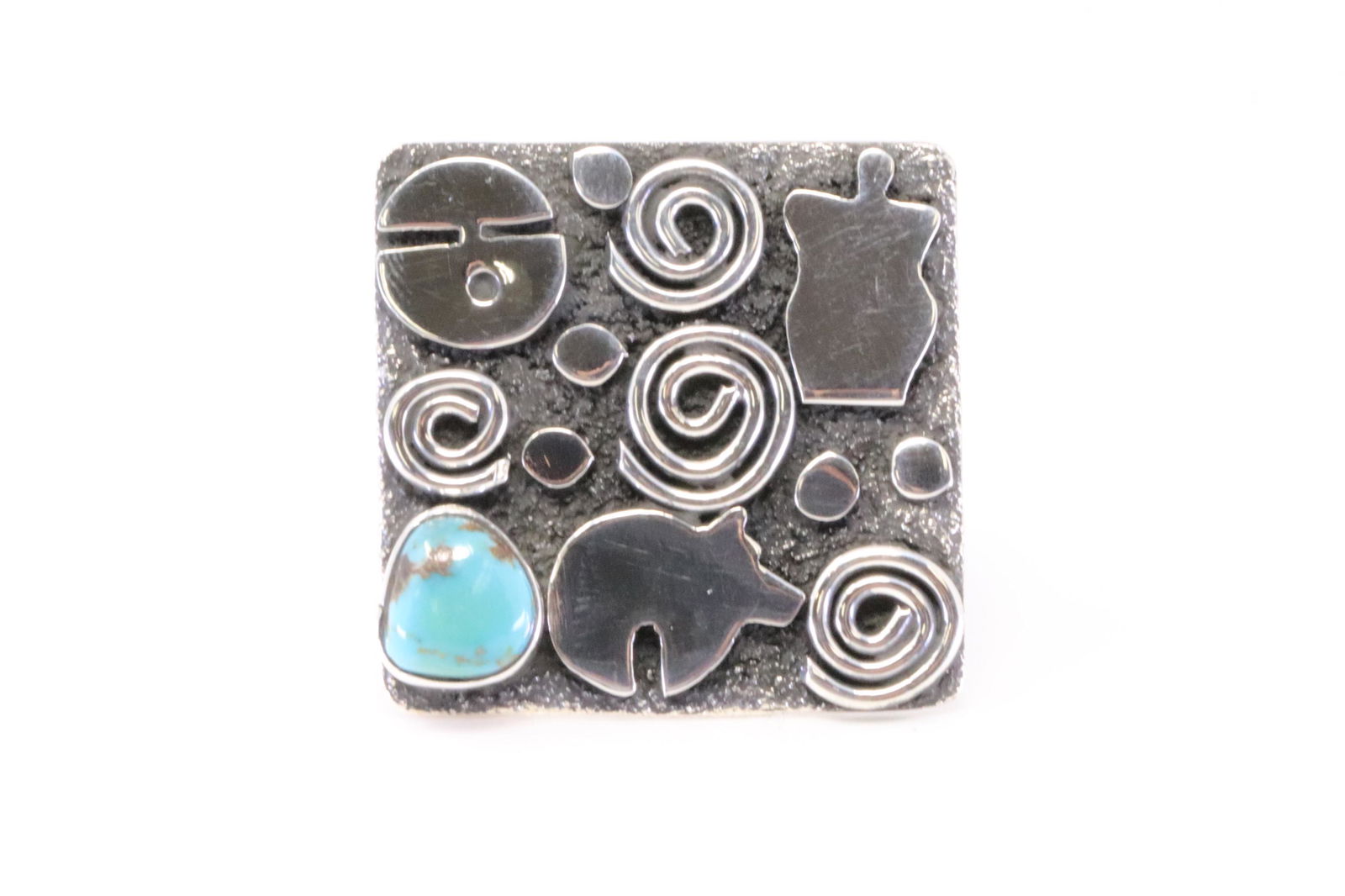Native America Navajo Handmade Sterling Silver Turquoise Petroglyph Ring By Alex Sanchez. (1 of 4)