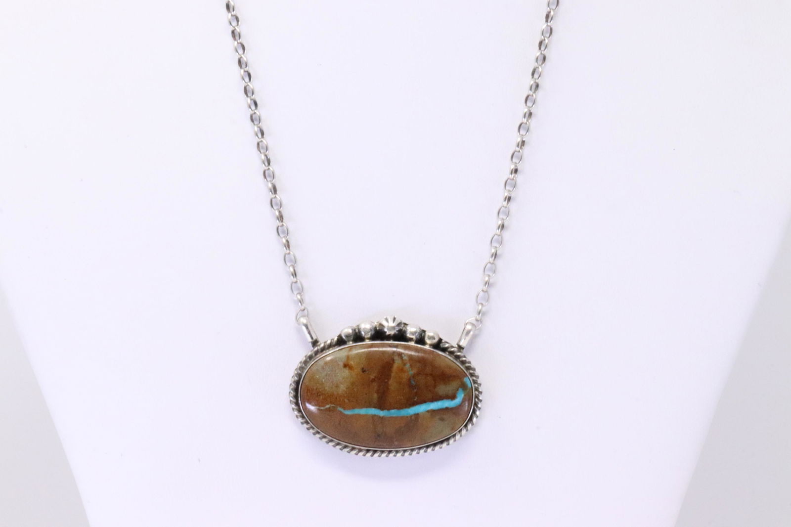 Native American Navajo Handmade Sterling Silver Boulder Turquoise Necklace By Augustine Largo. (1 of 4)