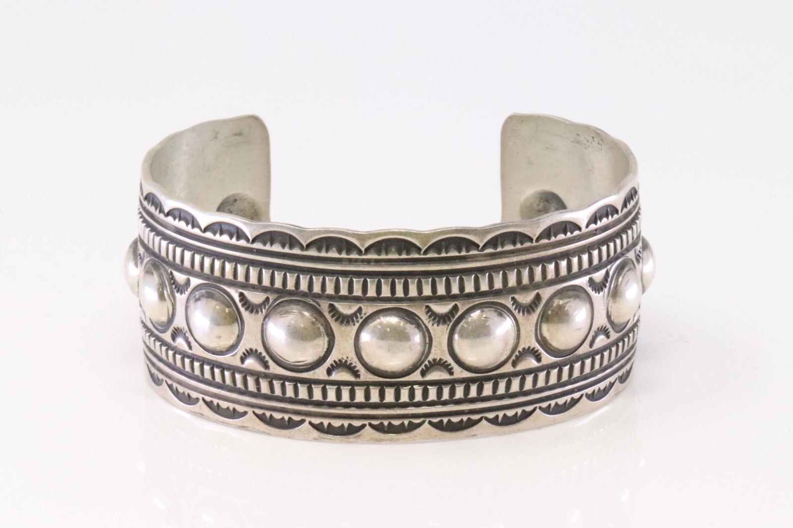 Native American Navajo Handmade Sterling Silver Solid Bracelet By Harold J. (1 of 4)