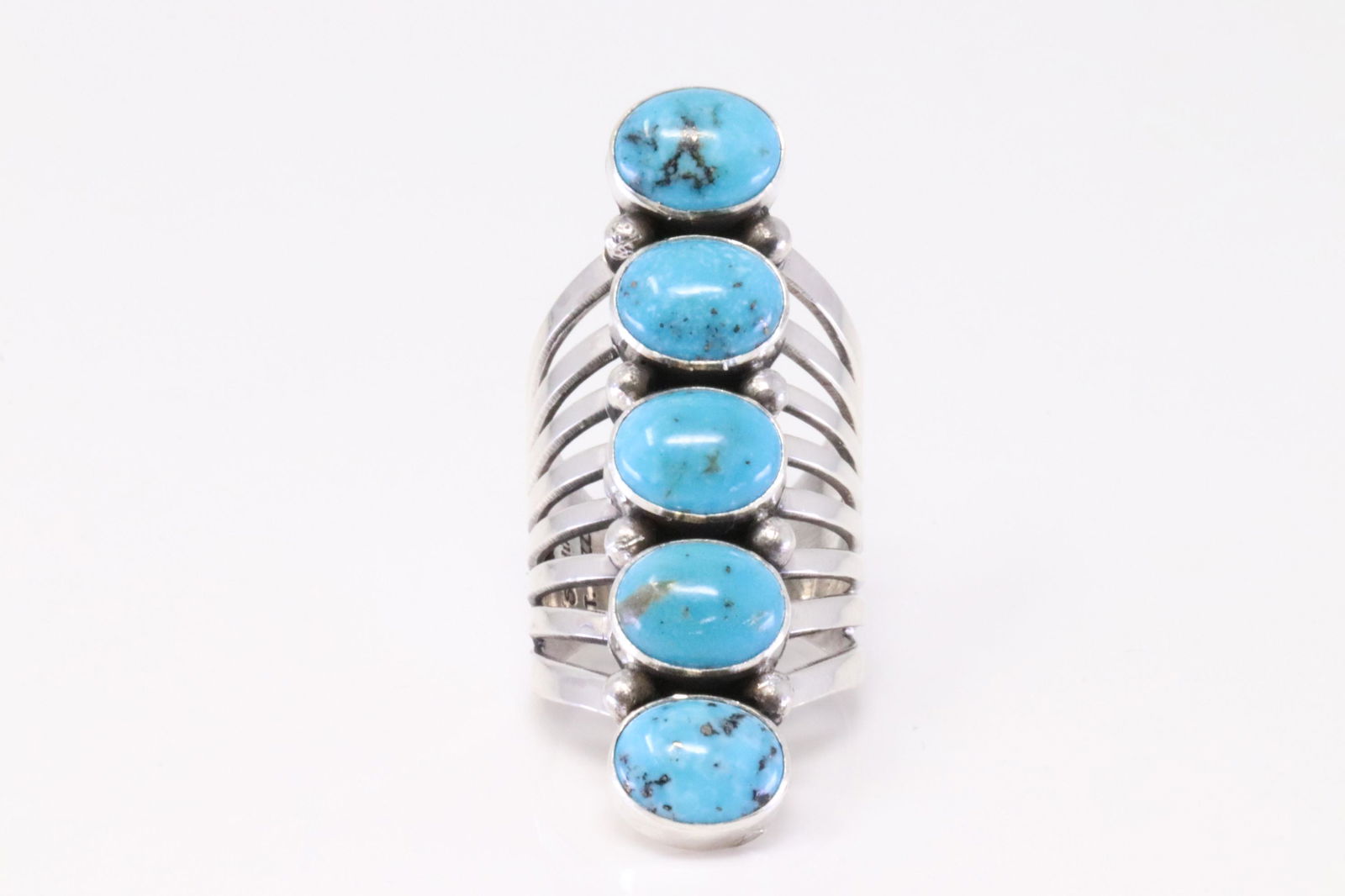 Native America Navajo Handmade Sterling Silver Turquoise Ring 5 Stones Cuff By Thomas Yazzie. (1 of 4)