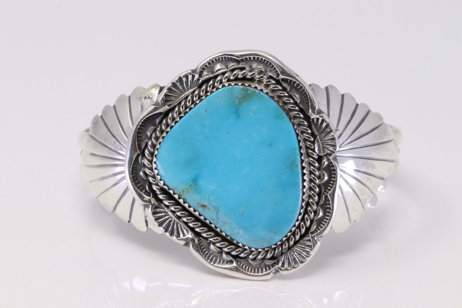 Native America Navajo Handmade Sterling Silver Turquoise Cuff Bracelet By Mike Thomas. (1 of 4)