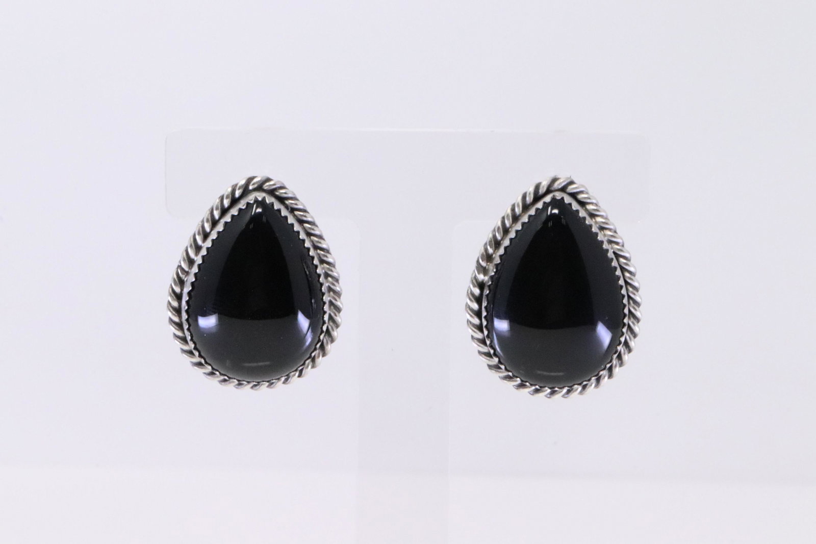Native America Navajo Handmade Sterling Silver Black Onyx Post Earring's By Freida Martinez. (1 of 4)
