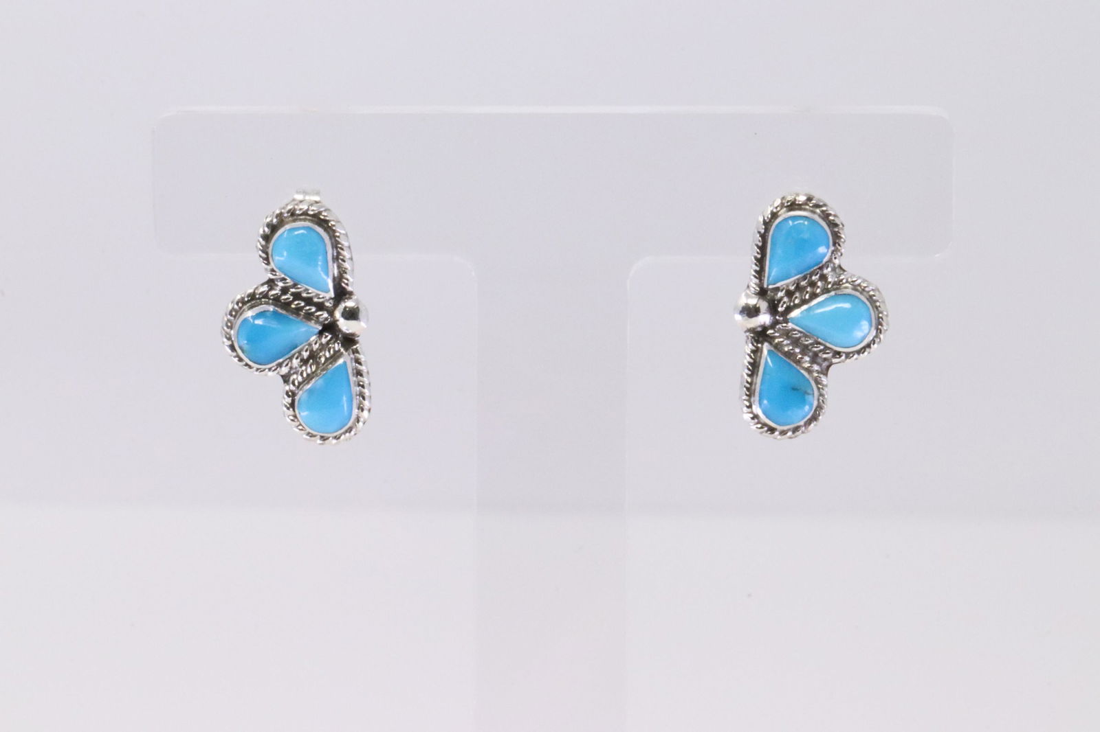 Native American Zuni Handmade Sterling Silver Turquoise Post Earring's By Gina Desedo. (1 of 4)