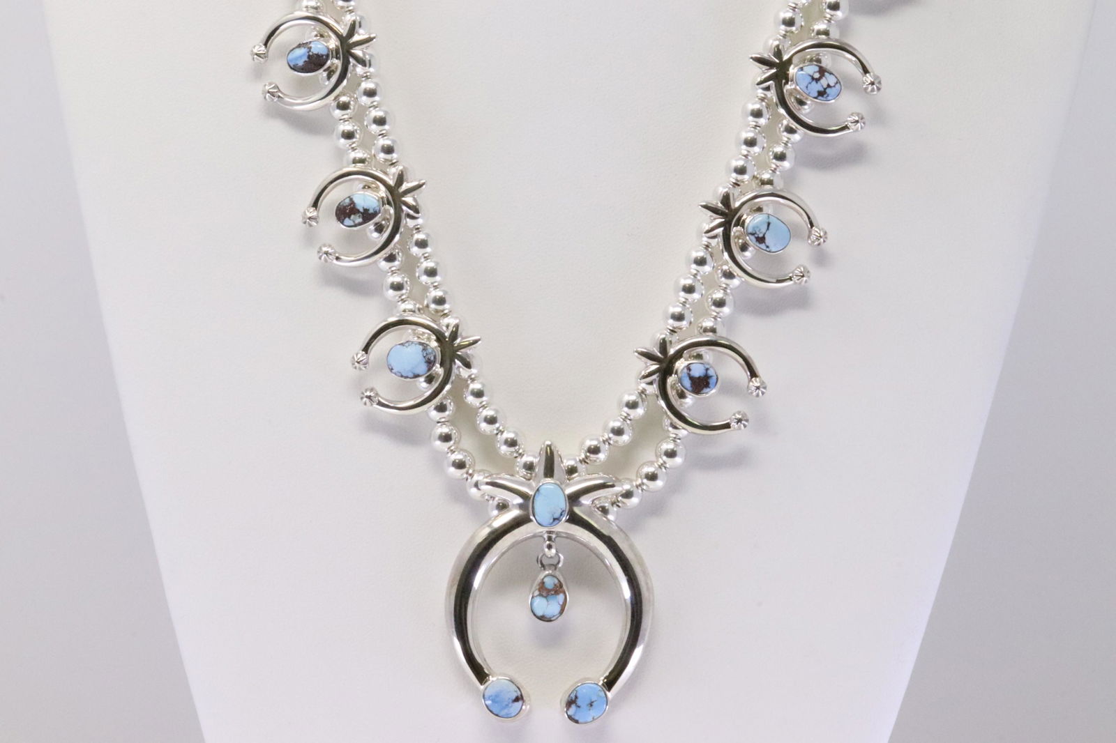 Native America Handmade Navajo Sterling Silver Golden Hill Turquoise Aquash Necklace & Dangling (1 of 7)