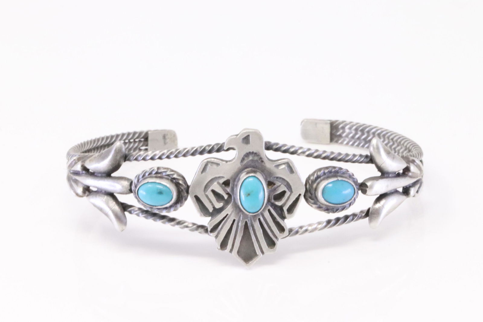 Native America Navajo Handmade Sterling Silver Turquoise Bird Bracelet Cuff By Bobby Platero. (1 of 4)