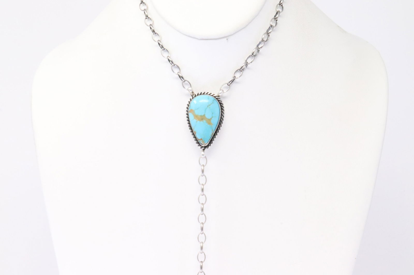 Native America Navajo Handmade Sterling Silver Kingman Turquoise Necklace Cuff 2 Stone By Donovan (1 of 4)