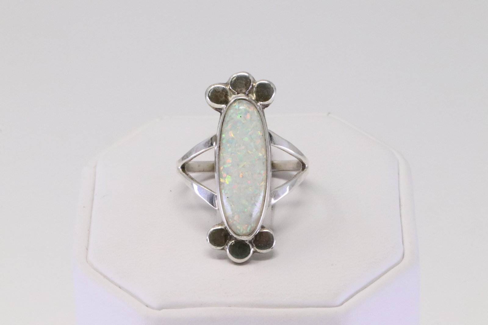 Native America Handmade Navajo Sterling Silver Synthetic Opal Ring. (1 of 4)