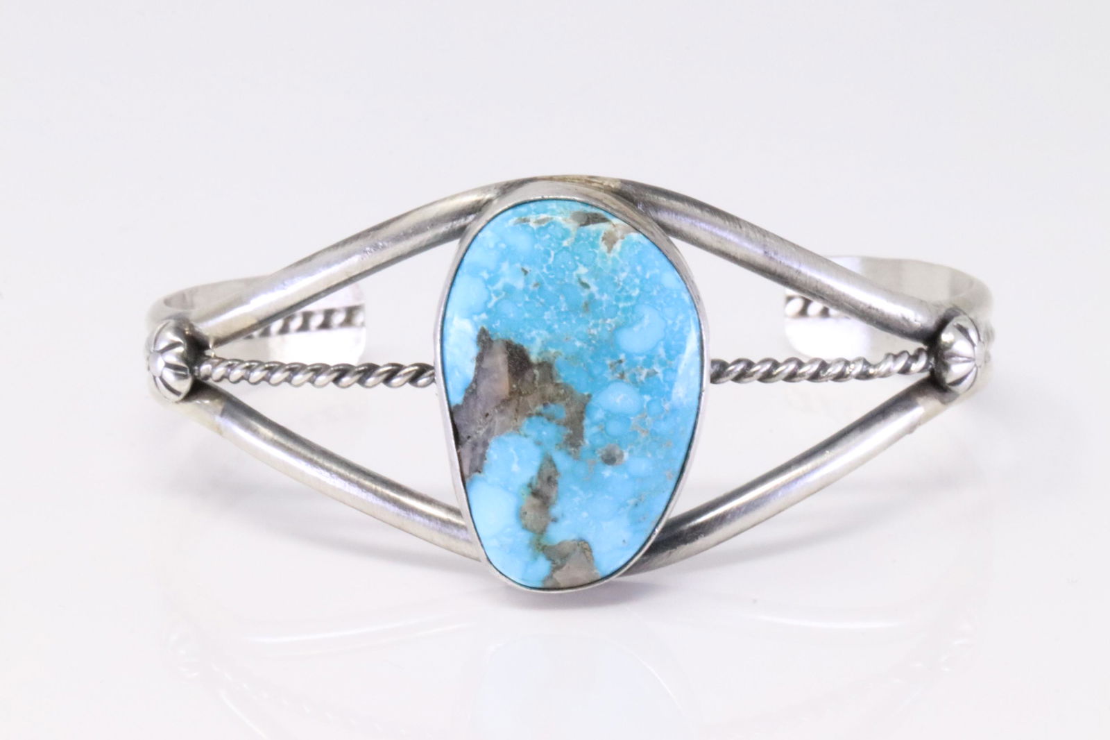 Native America Navajo Handmade Sterling Silver Blue Bird Turquoise Bracelet Cuff By Augustine Largo. (1 of 4)