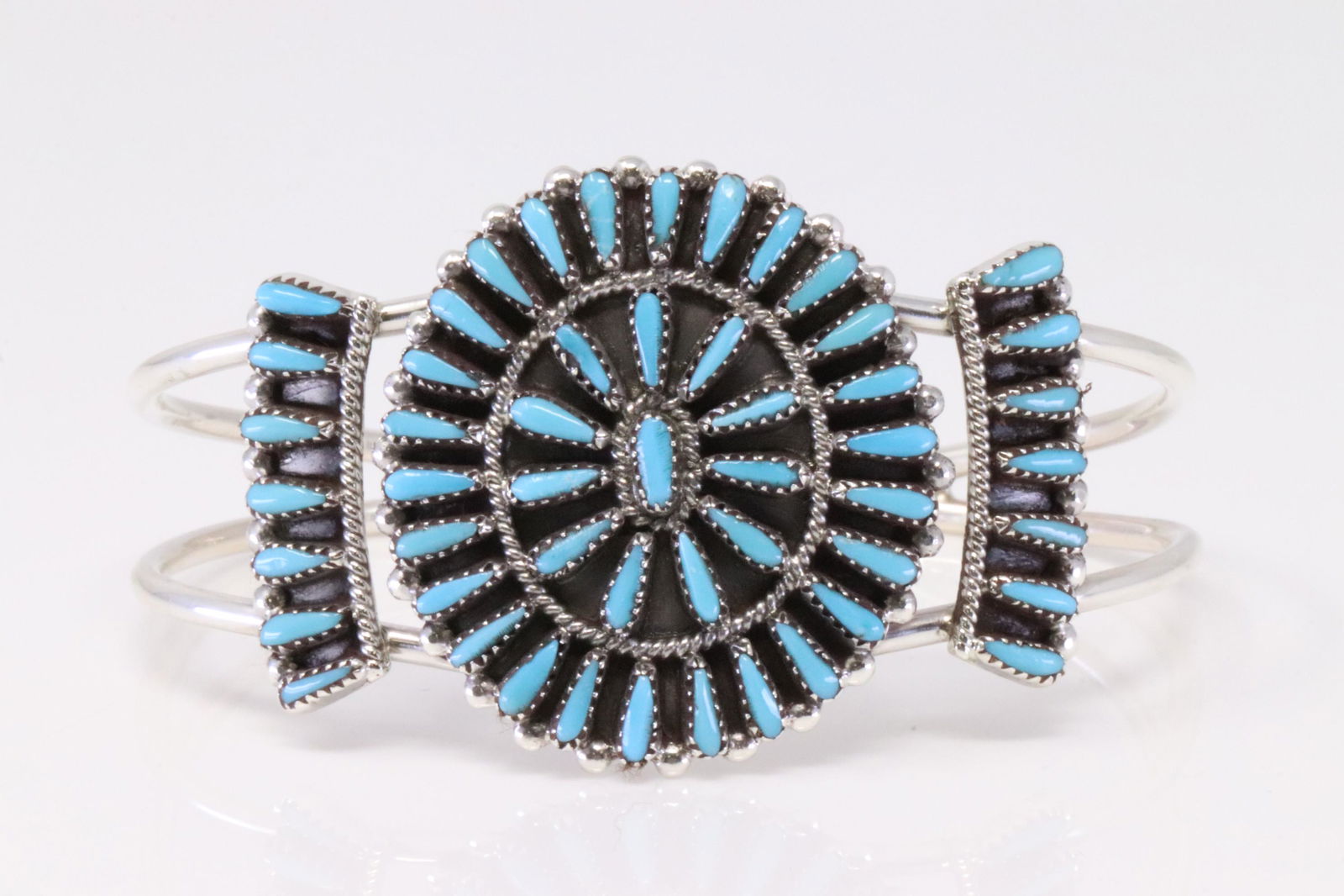 Native America Zuni Handmade Sterling Silver Turquoise Bracelet Cuff By Judy Wallace. (1 of 4)
