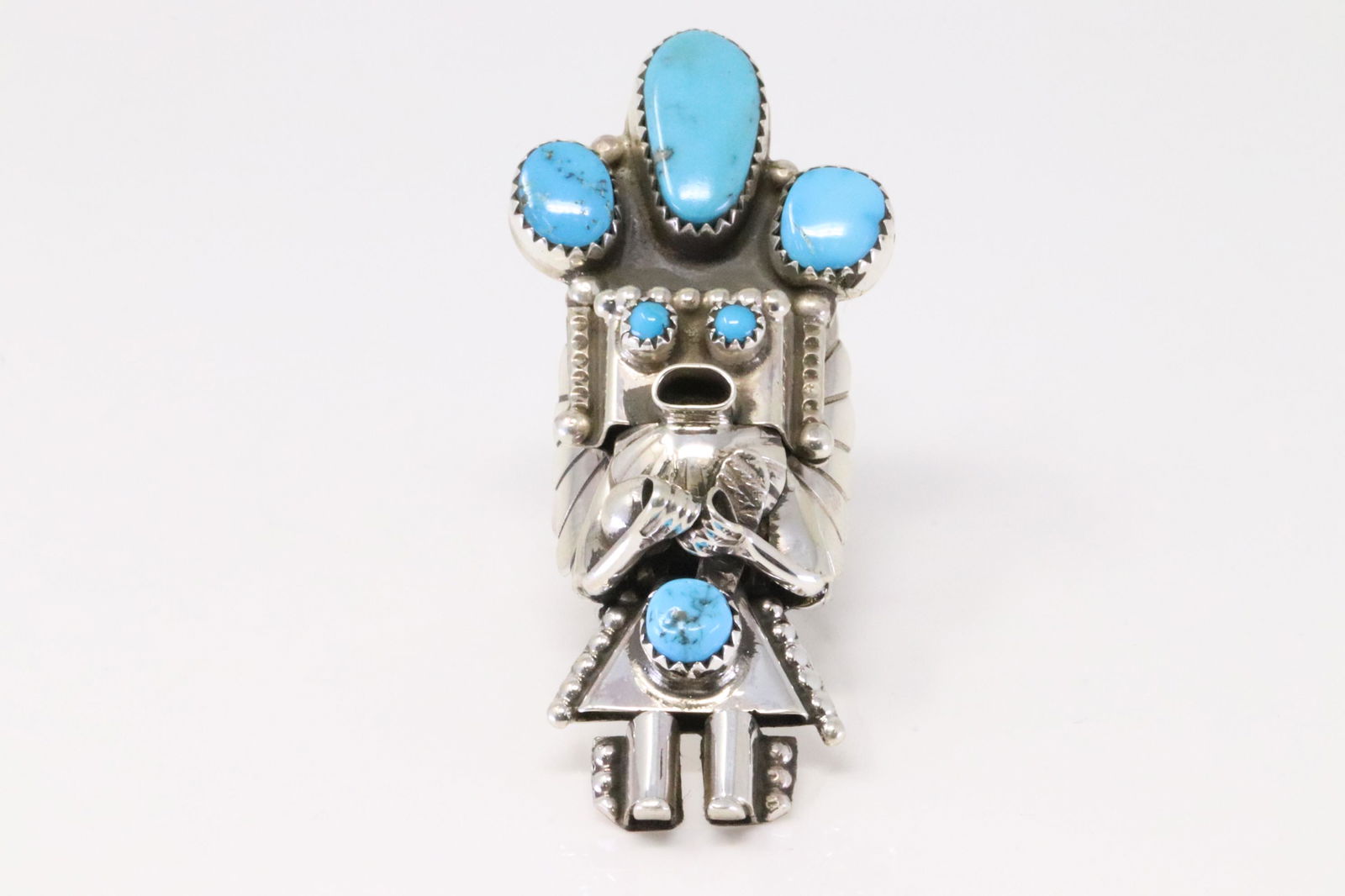 Native America Navajo Handmade Sterling Silver Turquoise Kachina Ring By Doris Smallcanyon. (1 of 4)
