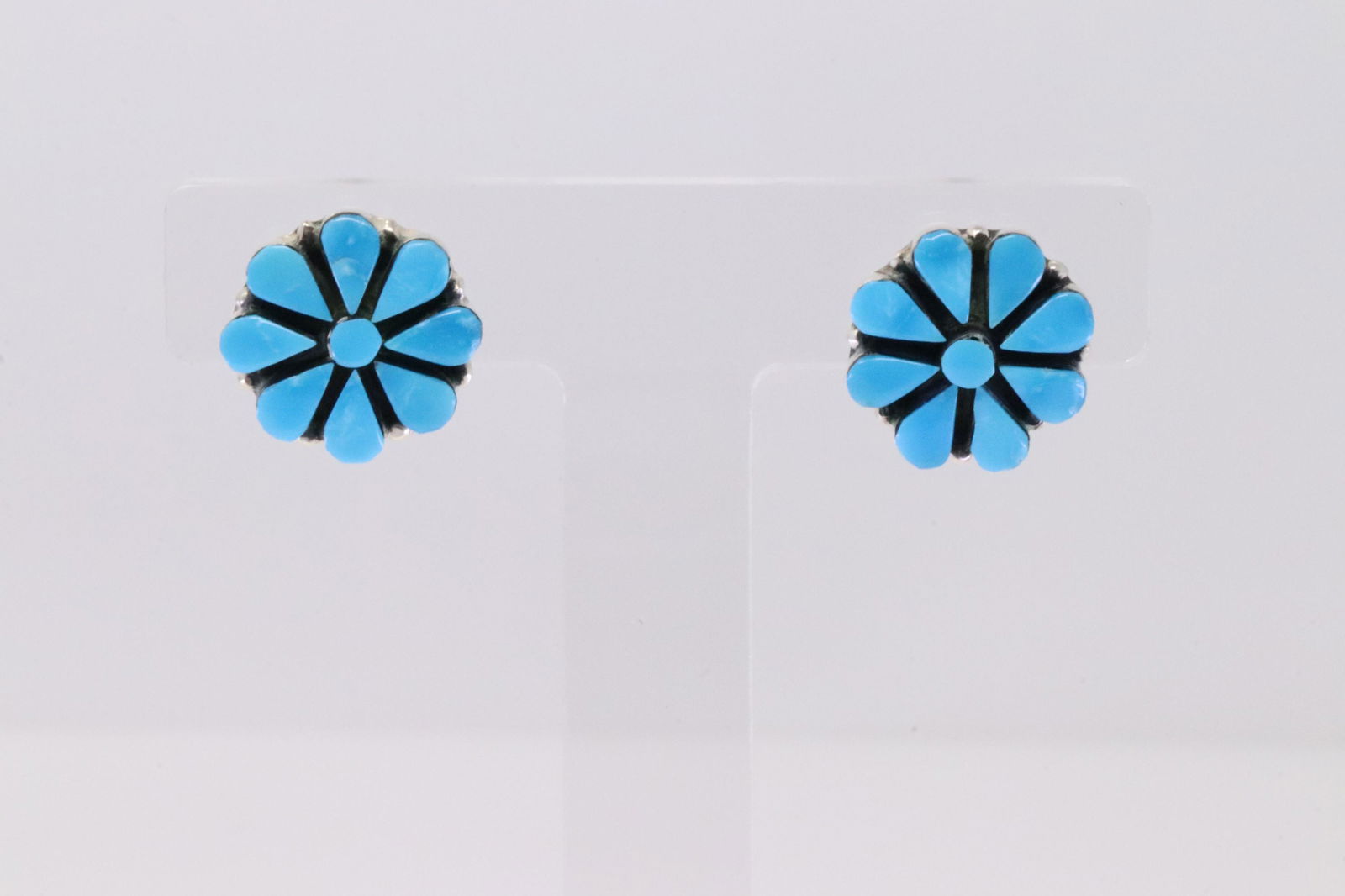 Native American Zuni Handmade Sterling Silver Turquoise Post Earring's By Arlo Kanteena. (1 of 4)