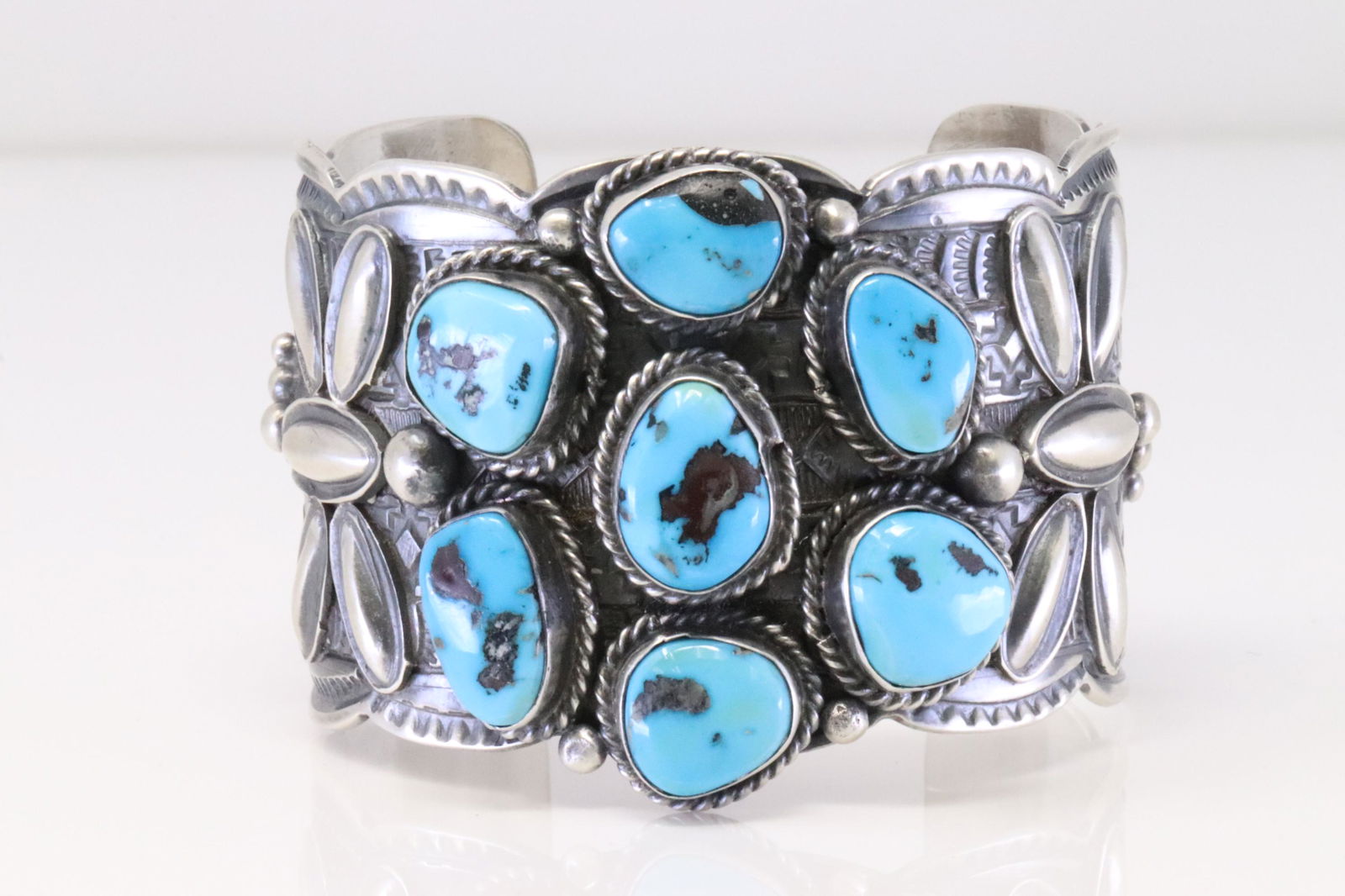 Native America Navajo Handmade Sterling Silver Kingman Turquoise Bracelet By Tillie Johm. (1 of 4)