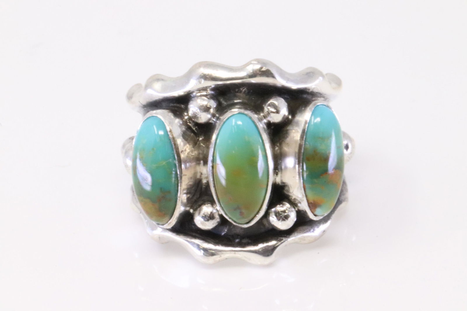 Native America Navajo Handmade Sterling Silver Turquoise Ring 5 Stones Cuff By Thomas Yazzie. (1 of 4)