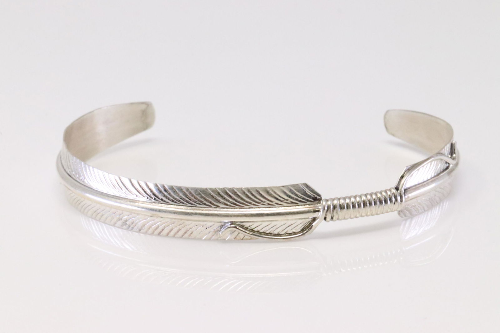 Native America Navajo Handmade Sterling Silver Feather Cuff Bracelet By A.D. (1 of 4)