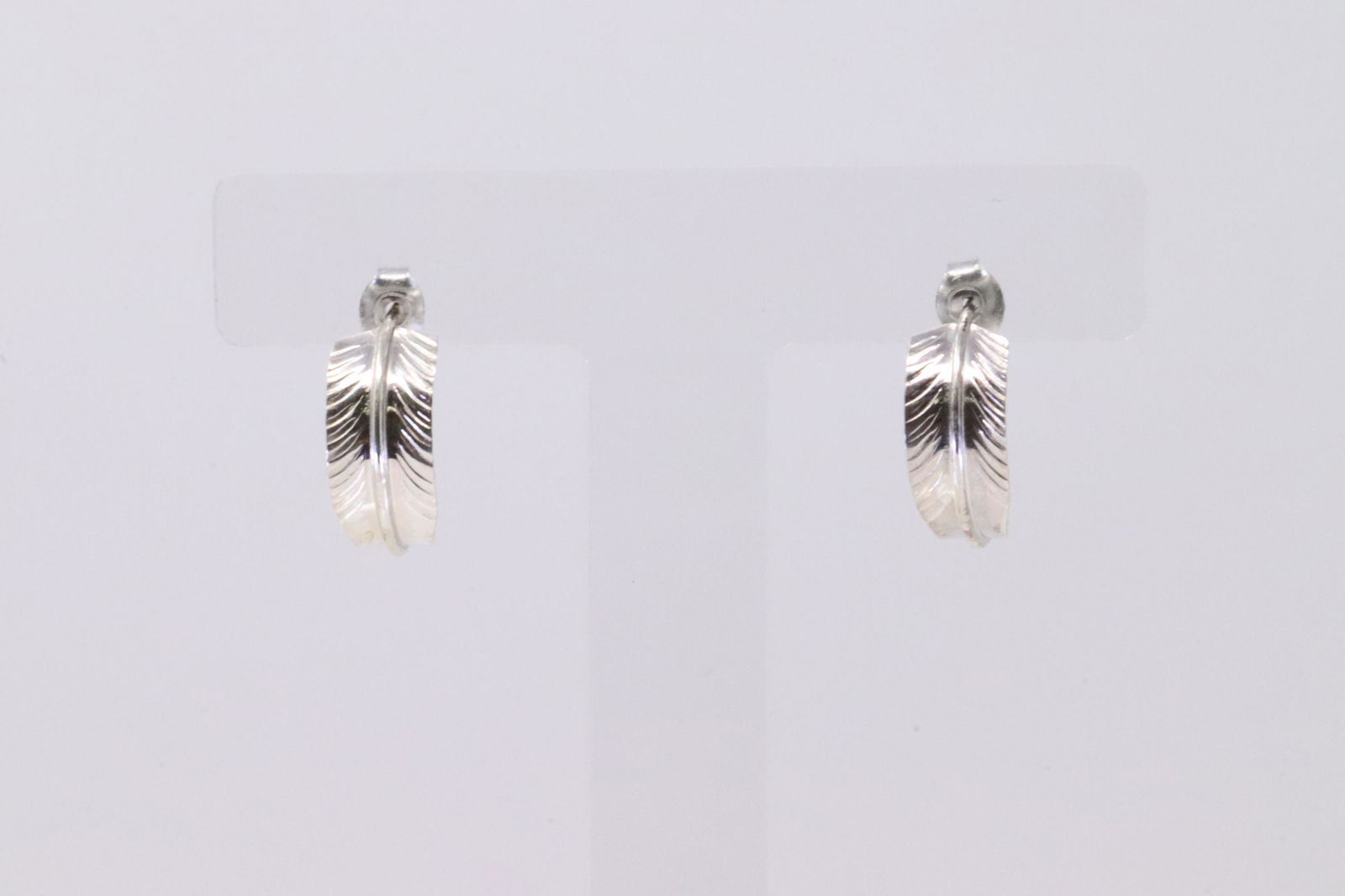 Native America Navajo Handmade Sterling Silver Hoop Feather Earring's. (1 of 3)