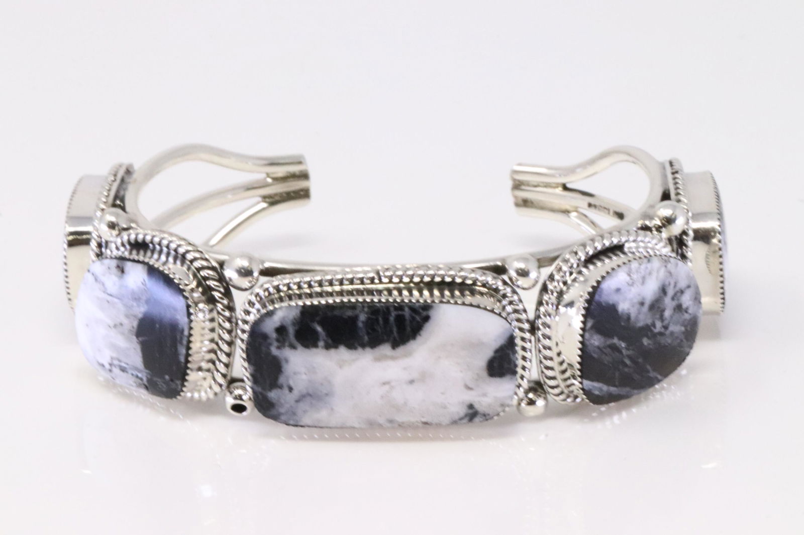 Native America Navajo Handmade Sterling Silver White Buffalo Bracelet Cuff By Sheena Jack. (1 of 4)