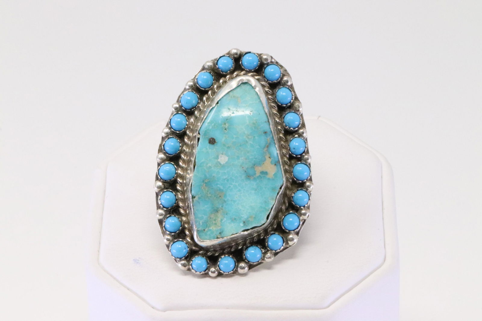 Native America Navajo Handmade Sterling Silver Turquoise Ring Cuff By F.Y. (1 of 4)