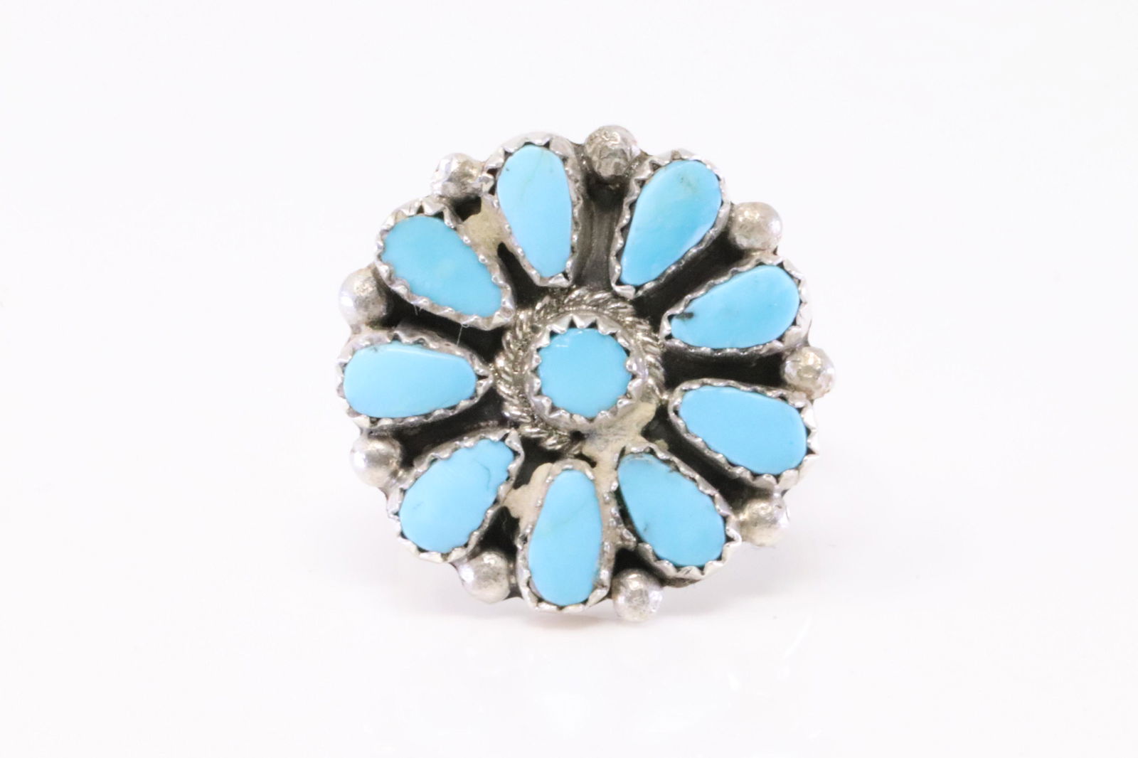 Native America Zuni Handmade Sterling Silver Turquoise Ring By AJW. (1 of 4)