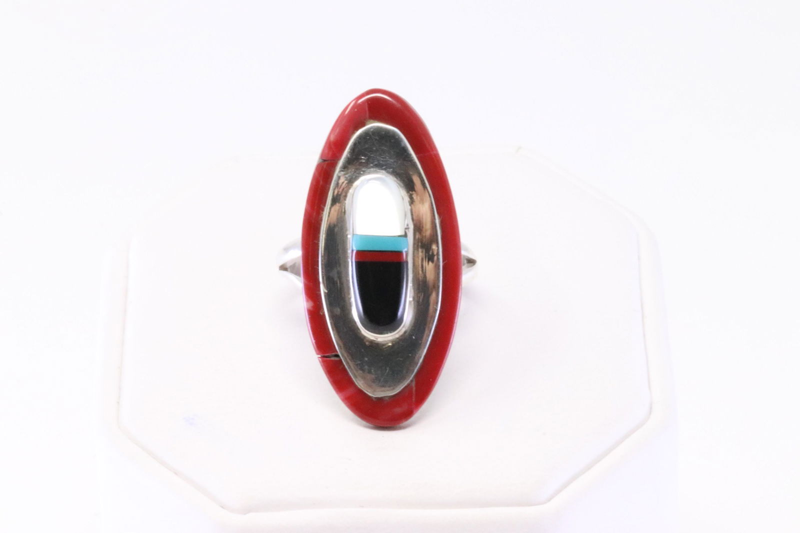 Native America Navajo Handmade Sterling Silver Synthetic Multi-Color Ring By T.J.O.: This is a Native America Navajo Handmade Sterling Silver Synthetic Multi-Color Ring By T.J.O. Ring size: 6.50.