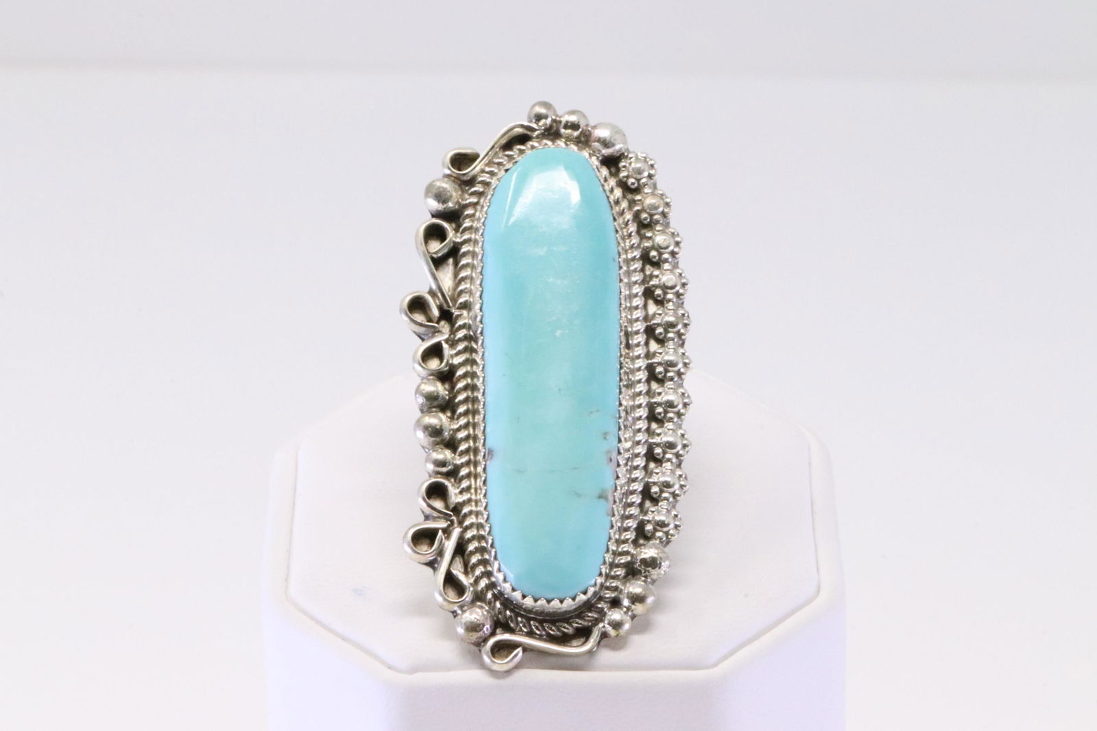 Native America Navajo Handmade Sterling Silver Turquoise Ring Large By D.N. (1 of 4)
