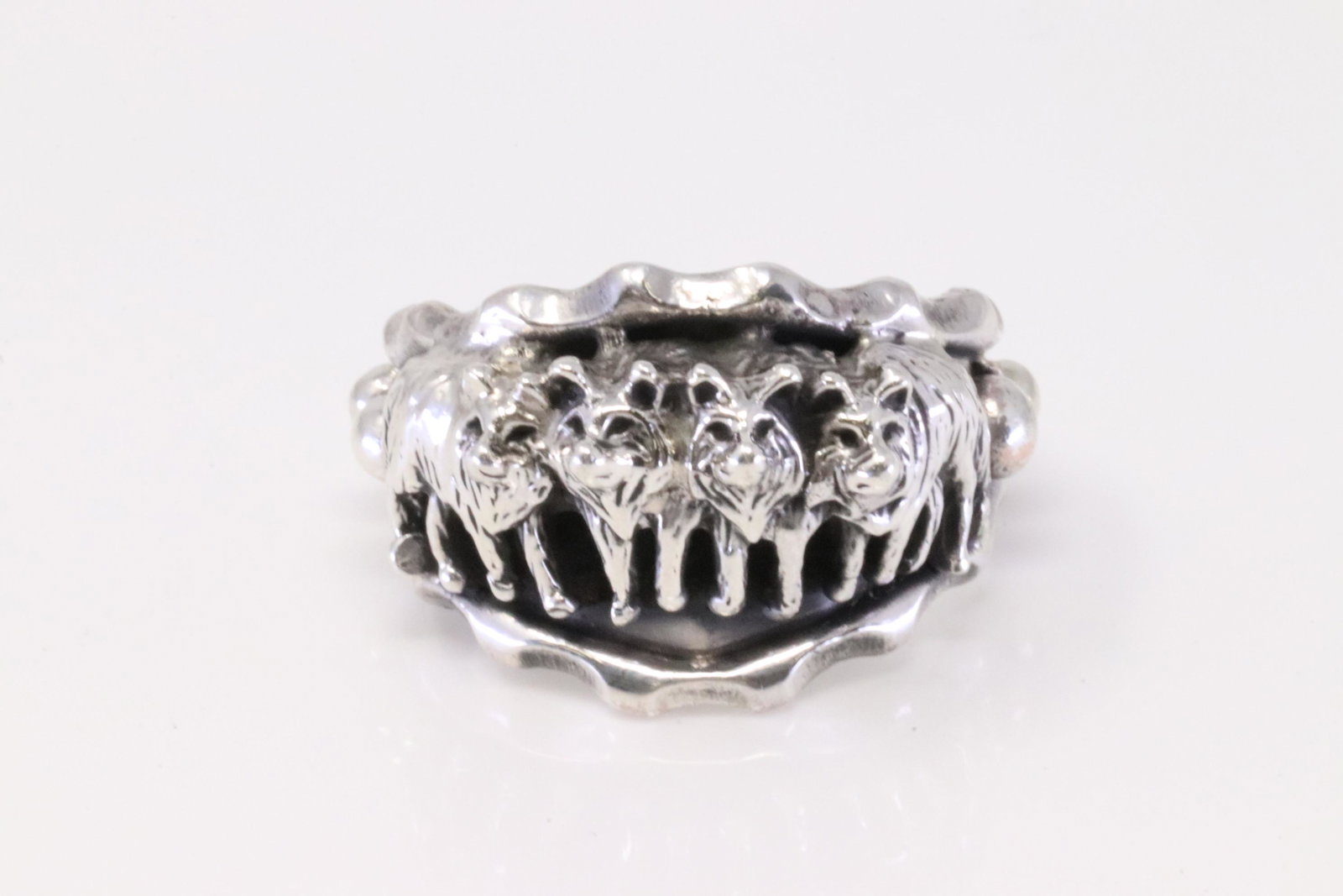 Native America Navajo Handmade Sterling Silver Wolf Cuff Ring By Genevieve Francisco. (1 of 4)