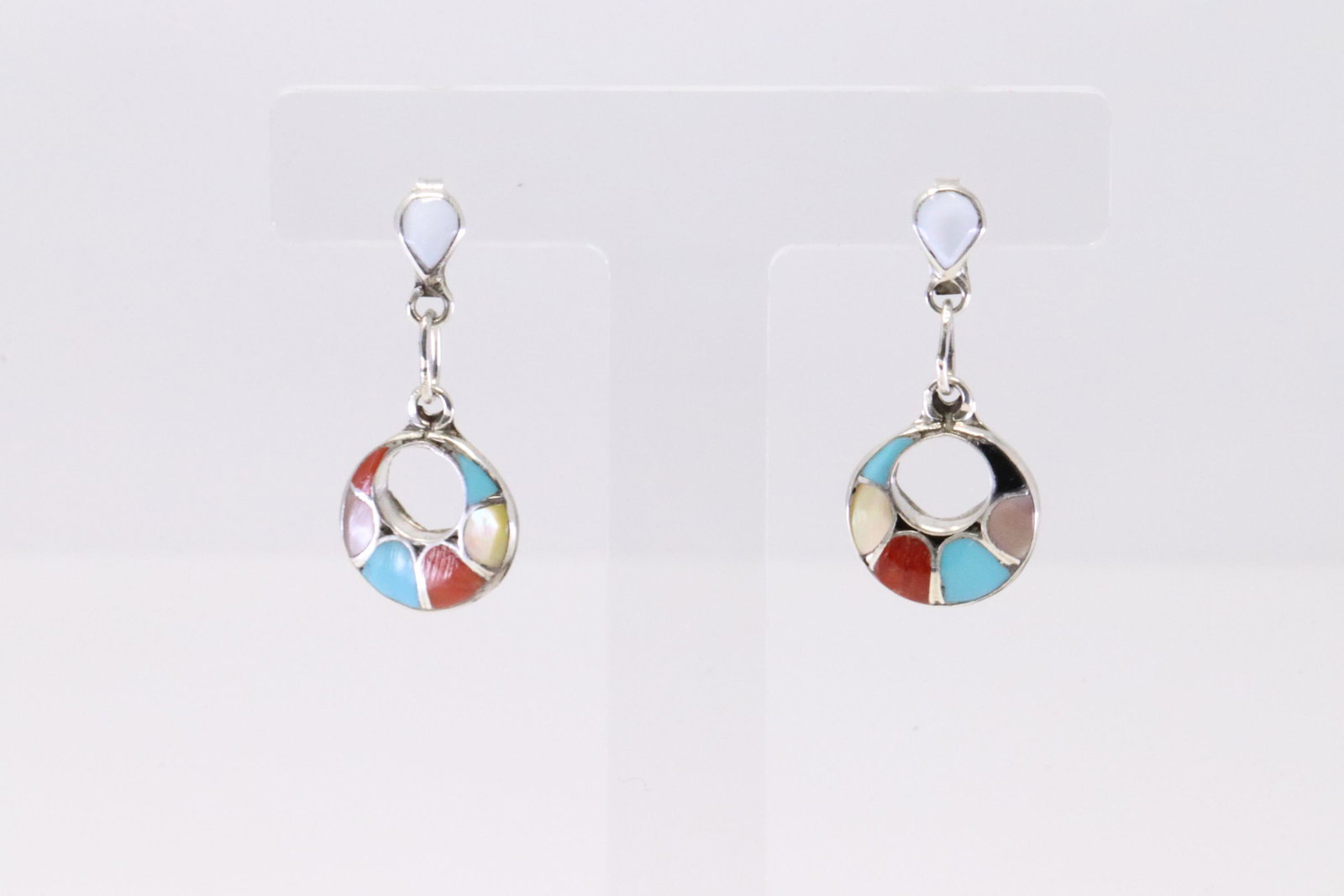 Native America Zuni Handmade Sterling Silver Multi-Color Post Earring's By Delorna Lalio. (1 of 4)