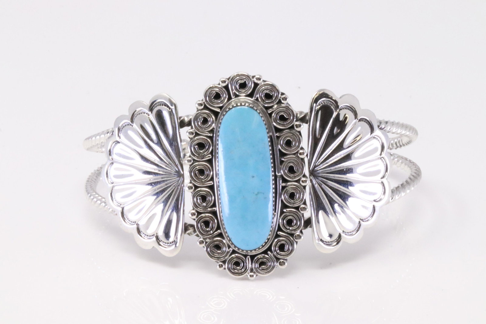 Native America Navajo Handmade Sterling Silver Turquoise Bracelet Cuff By Angie Platero. (1 of 4)