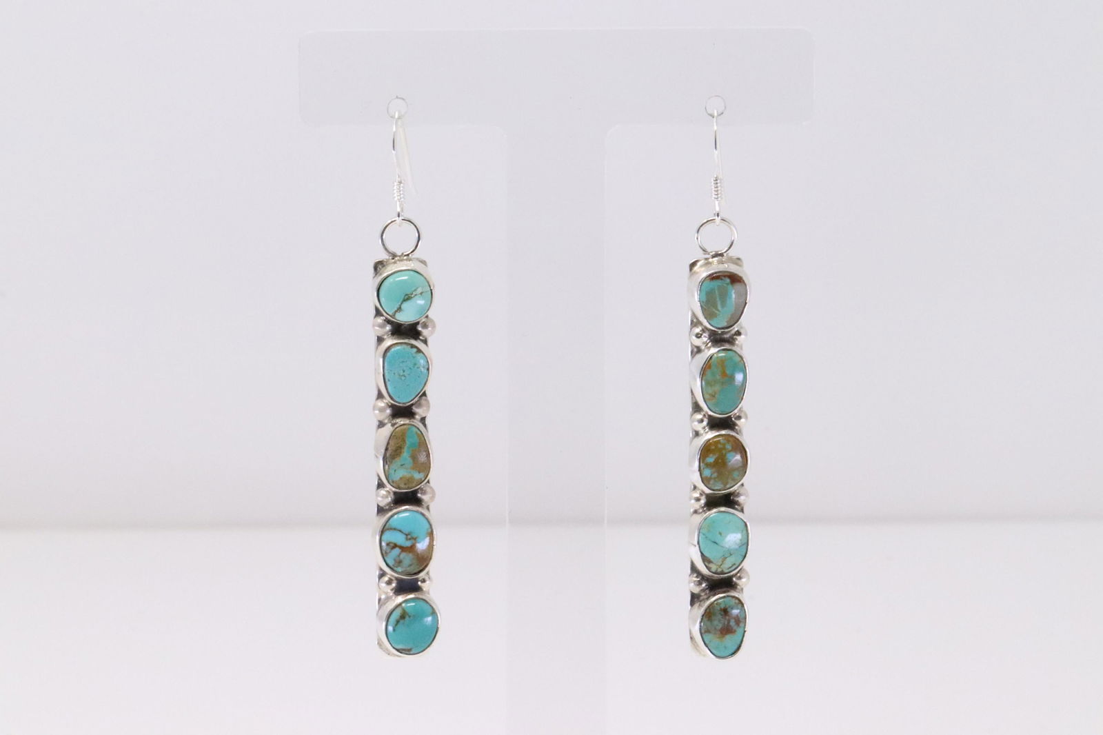 Native America Zuni Handmade Sterling Silver Turquoise Post / Dangling Earring's By Harriet Vacit. (1 of 4)