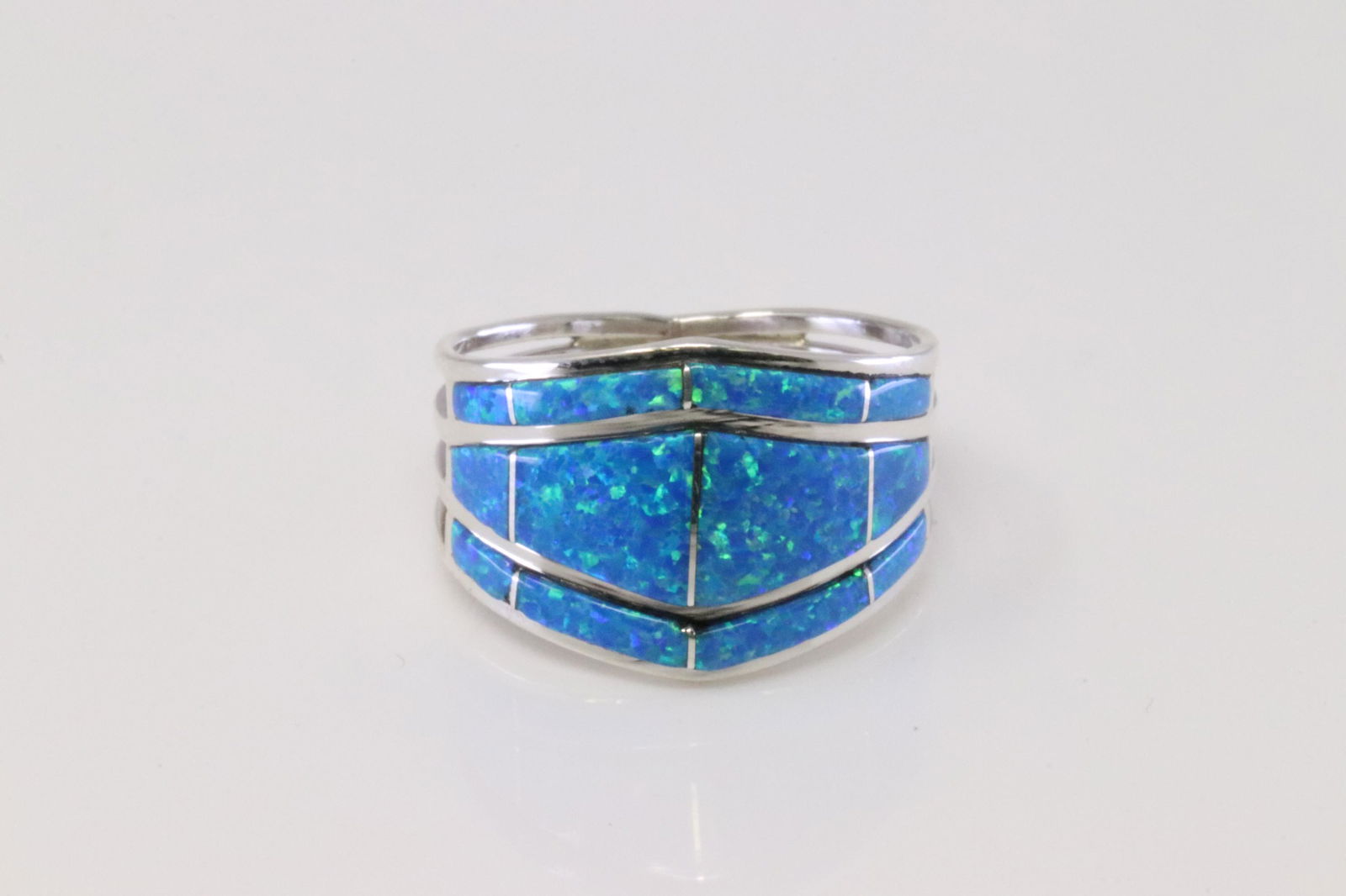 Native America Navajo Handmade Sterling Silver Synthetic Opal Inlay Ring By AE. (1 of 4)