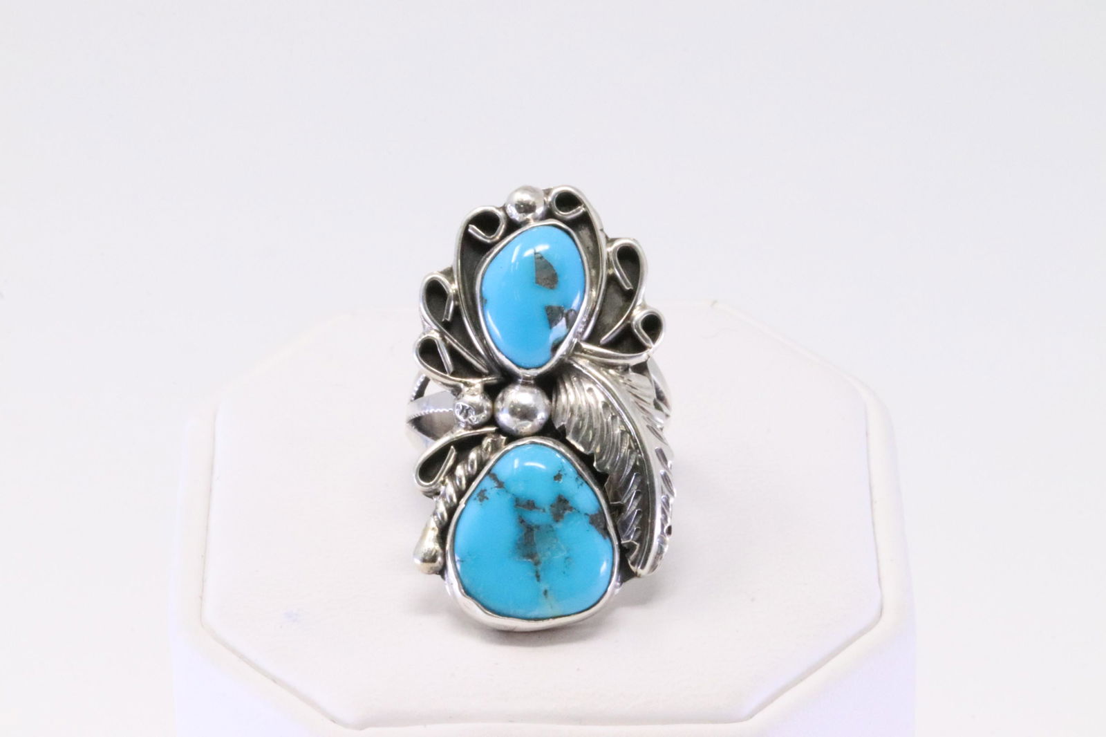 Native American Navajo Handmade Sterling Silver Turquoise Ring Cuff By H.Y. (1 of 4)