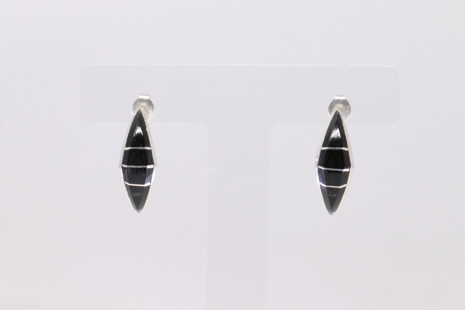 Native America Zuni Handmade Sterling Silver Black Onyx Inlay Post Earring's By Robert Kanesta. (1 of 4)