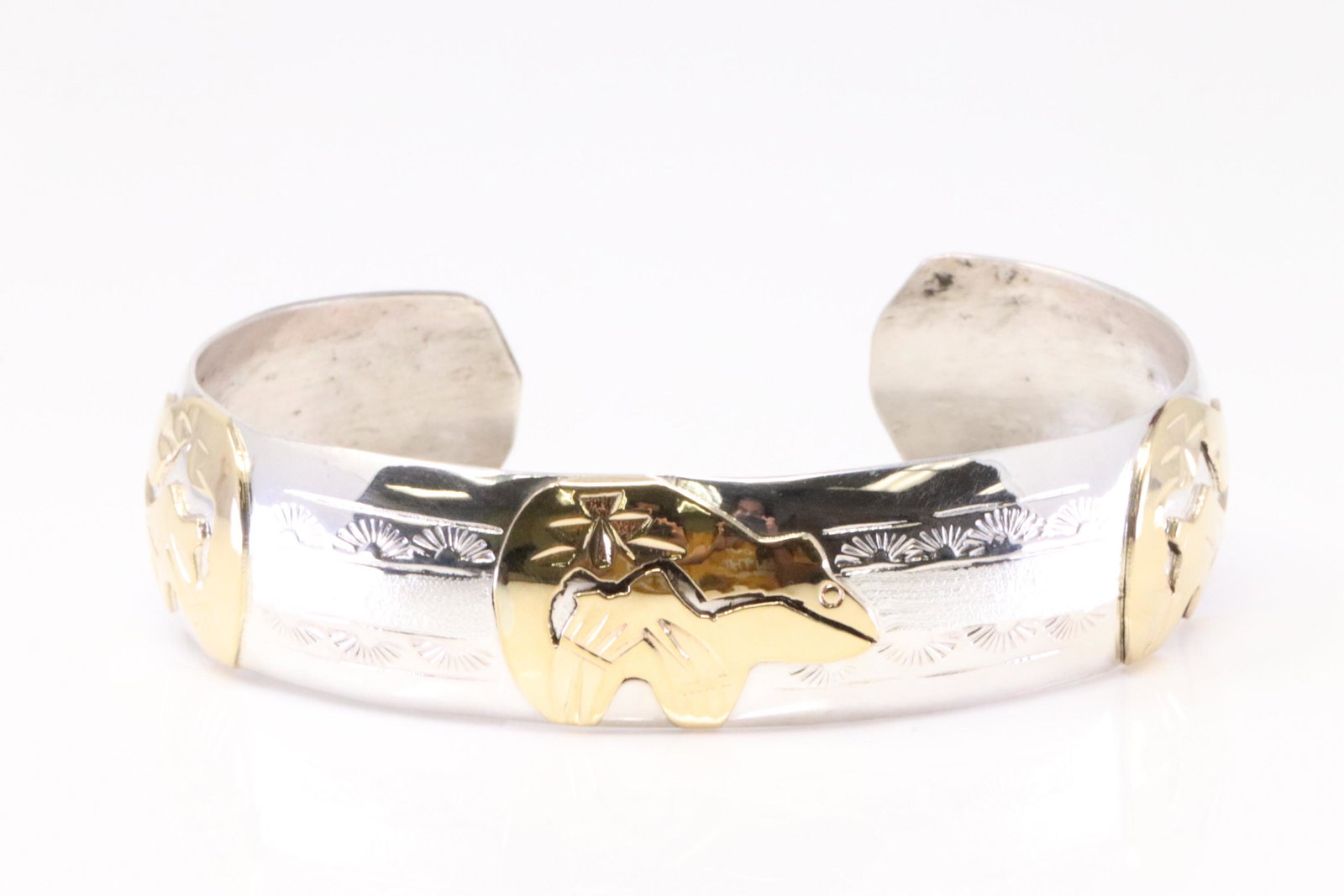 Native America Navajo Handmade Sterling Silver Solid Bracelet Cuff By GJ. (1 of 4)