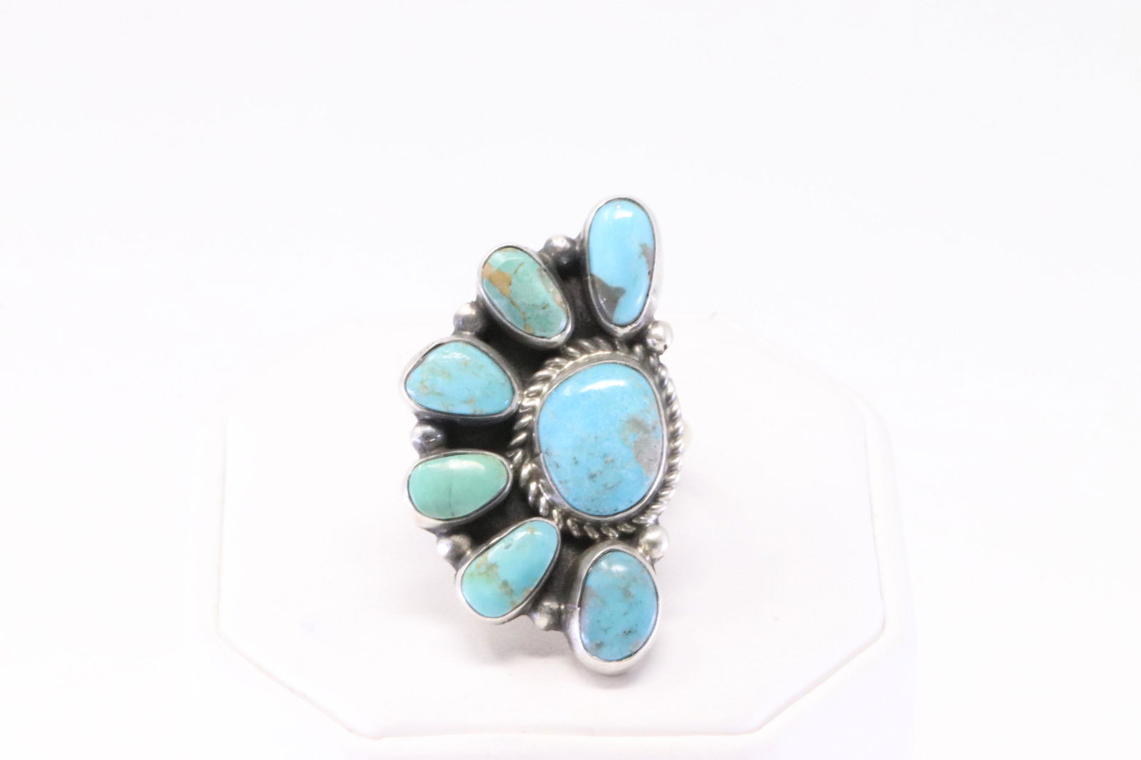 Native American Navajo Handmade Sterling Silver Turquoise Ring By G.James. (1 of 4)